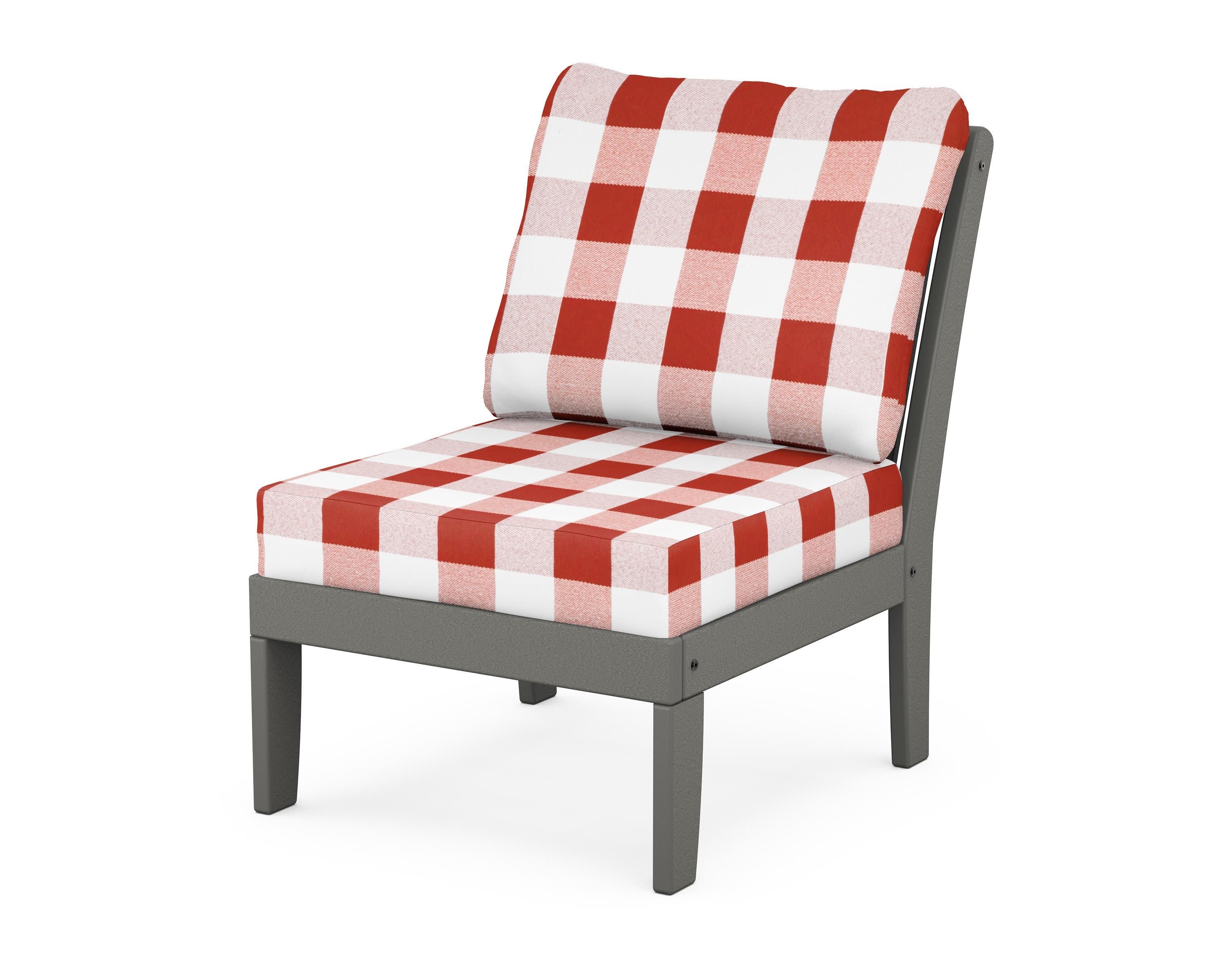Braxton Modular Armless Chair in Slate Grey / Buffalo Plaid Crimson