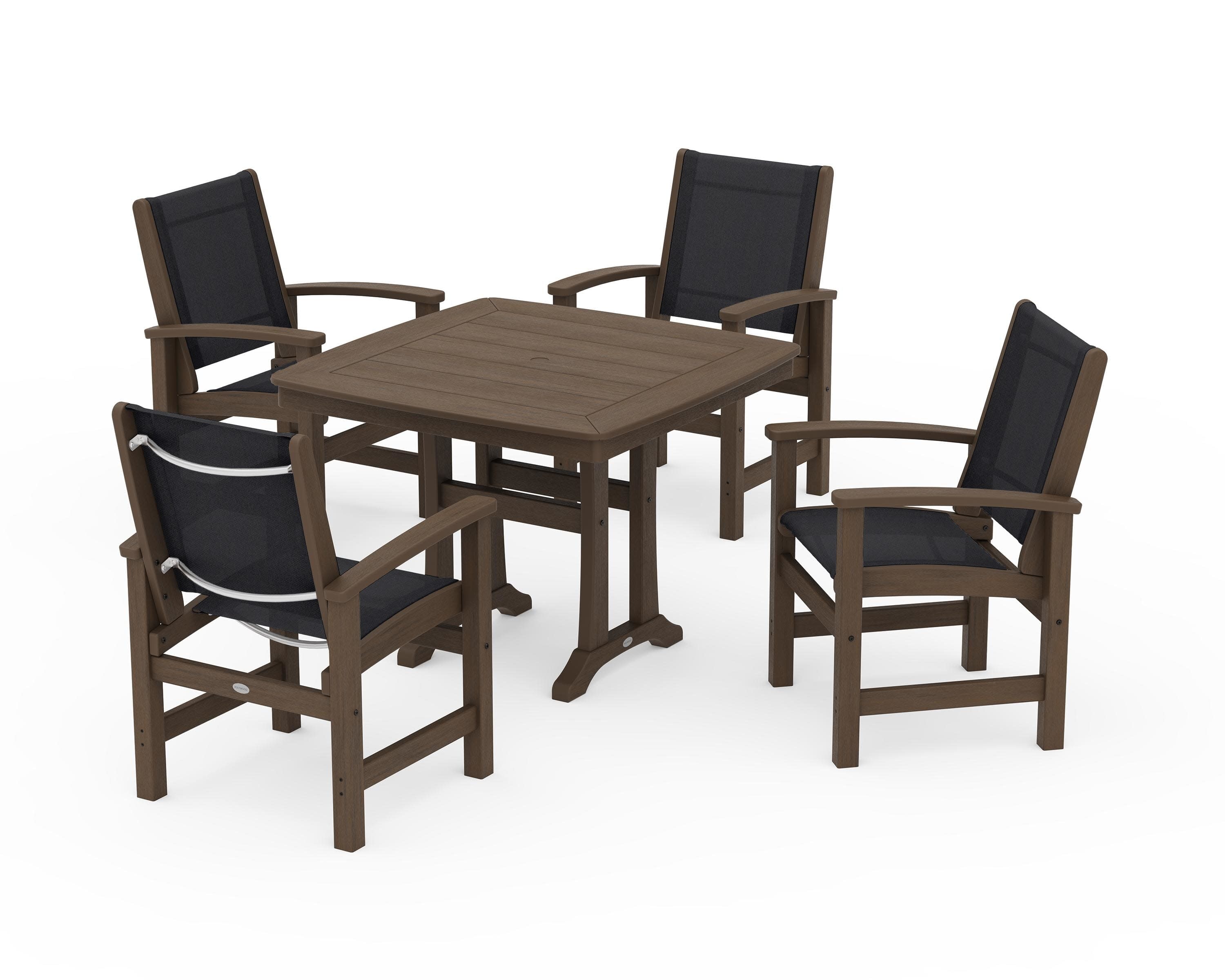 Coastal 5-Piece Dining Set with Trestle Legs in Kona / Black Sling