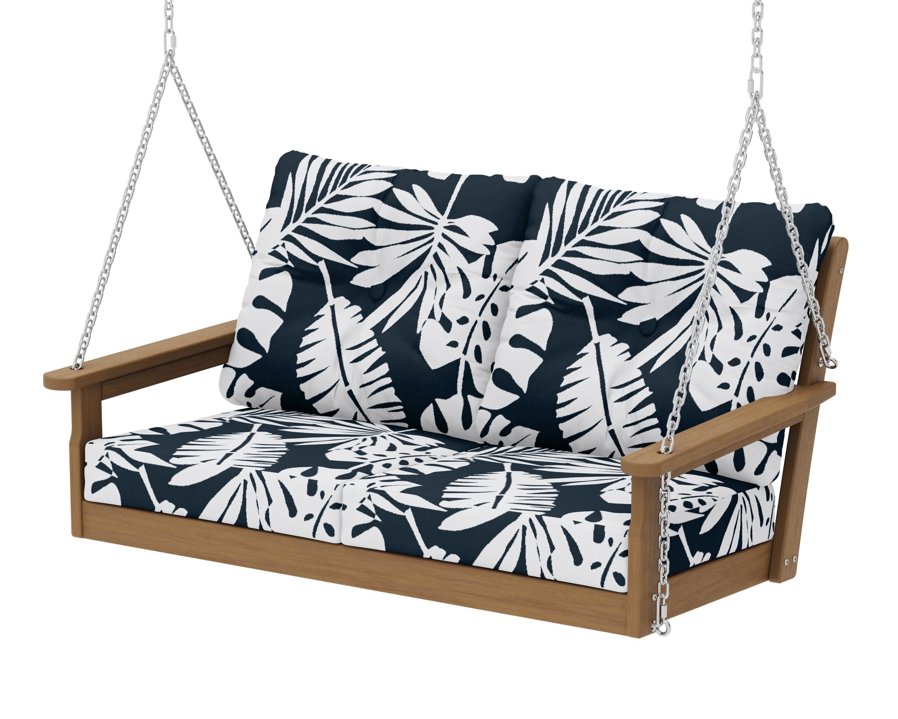 Vineyard Deep Seating Swing in Natural / Leaf Marine Indigo