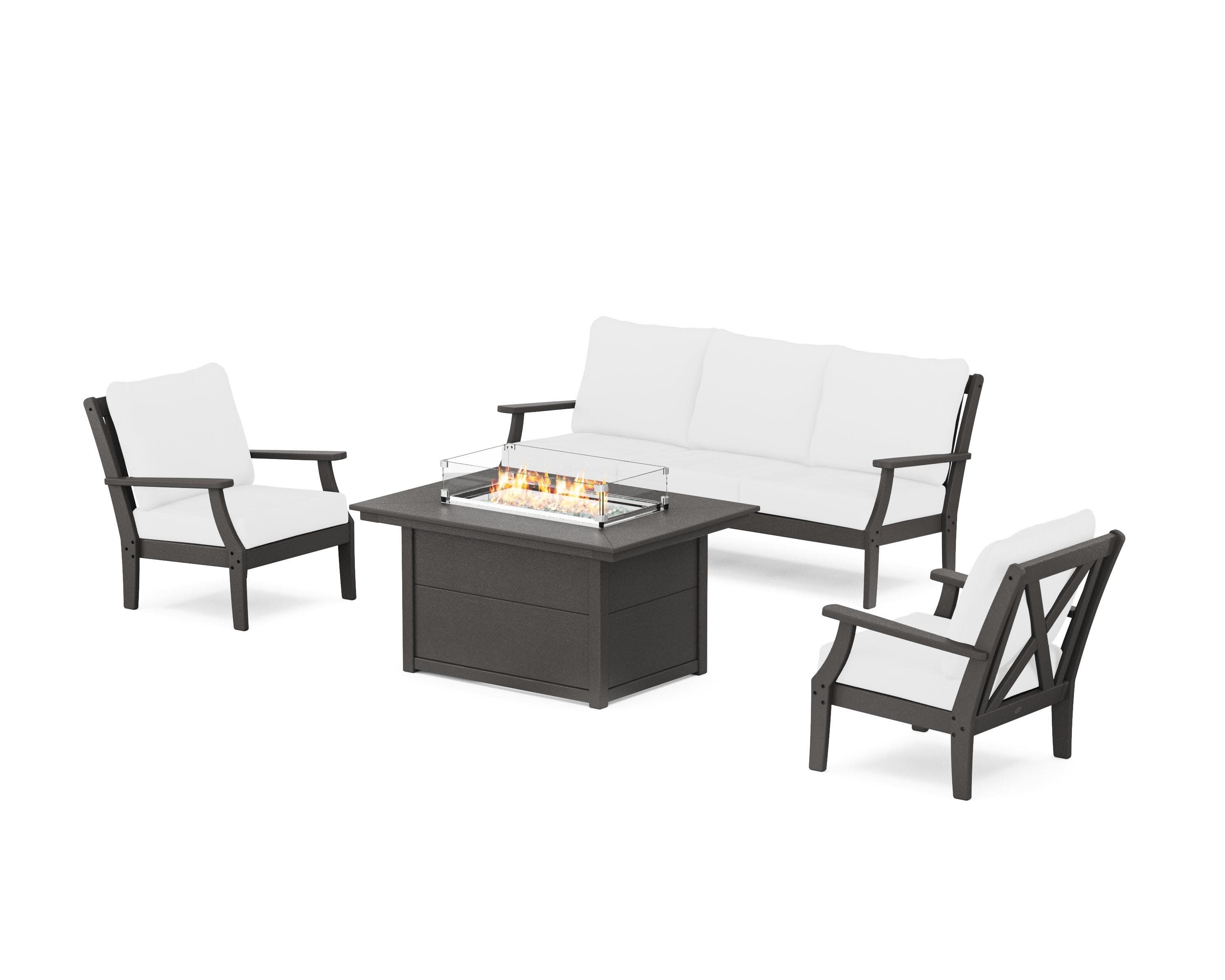 Braxton Deep Seating Fire Pit Table Set in Vintage Coffee / Natural