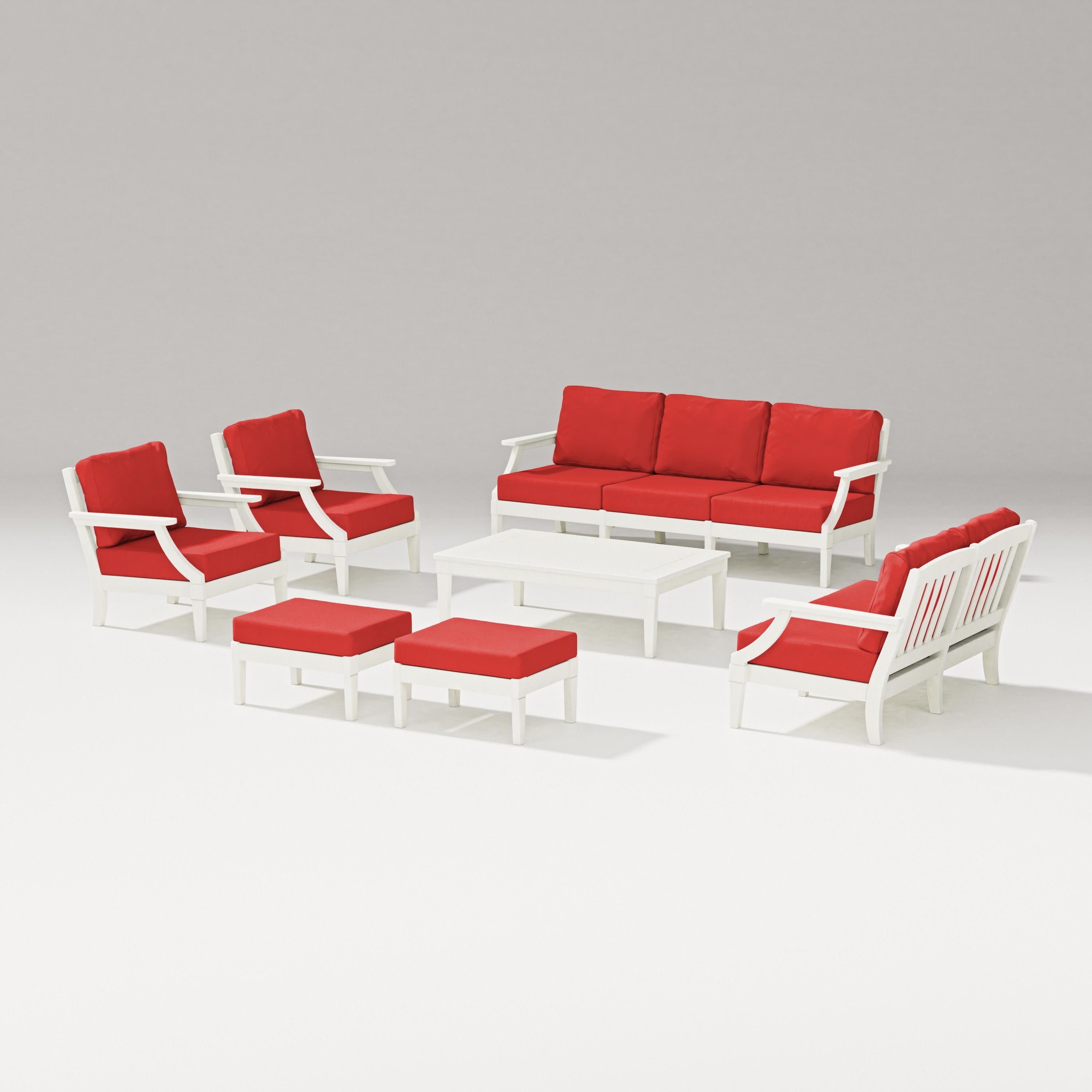 Estate 7-Piece Lounge Sofa Set in Vintage White / Crimson Linen