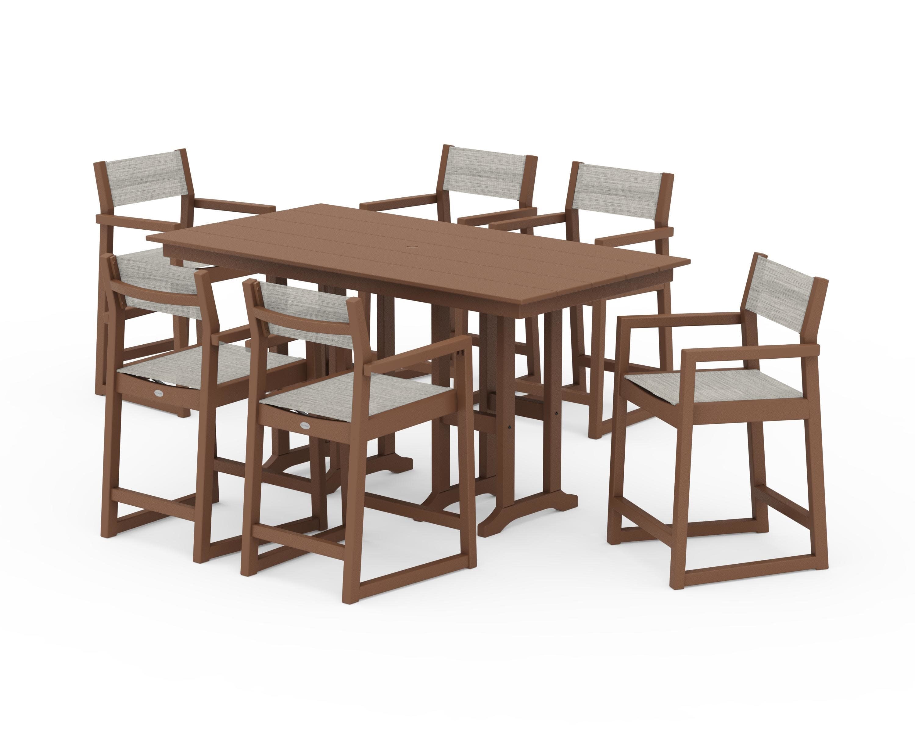 EDGE Sling Arm Chair 7-Piece Farmhouse Counter Set in Teak / Birch Sling