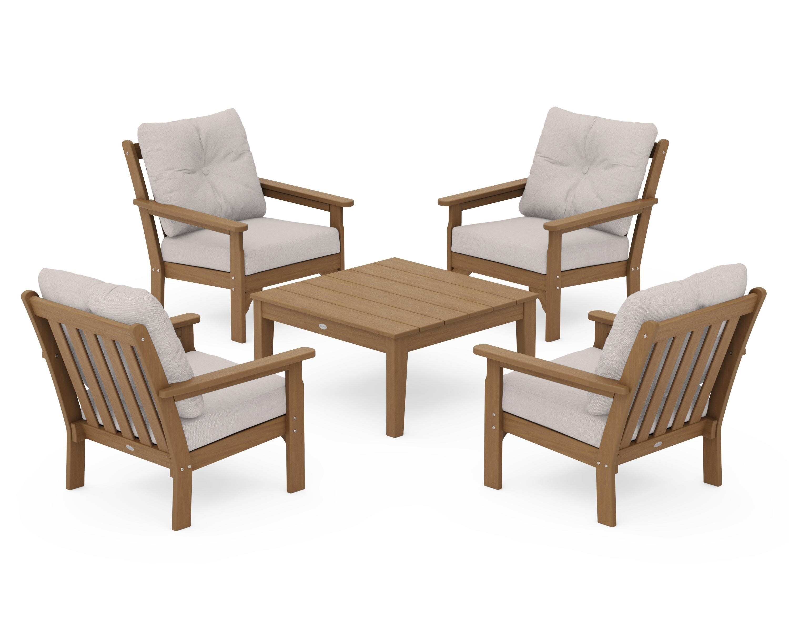 Vineyard 5-Piece Deep Seating Conversation Set in Natural / Dune Burlap