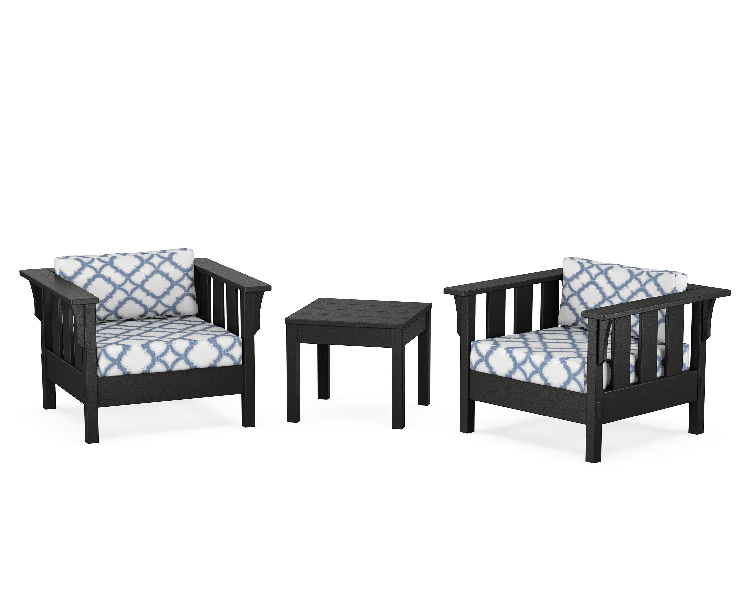 Acadia 3-Piece Deep Seating Set in Black / Trellis Sky Blue