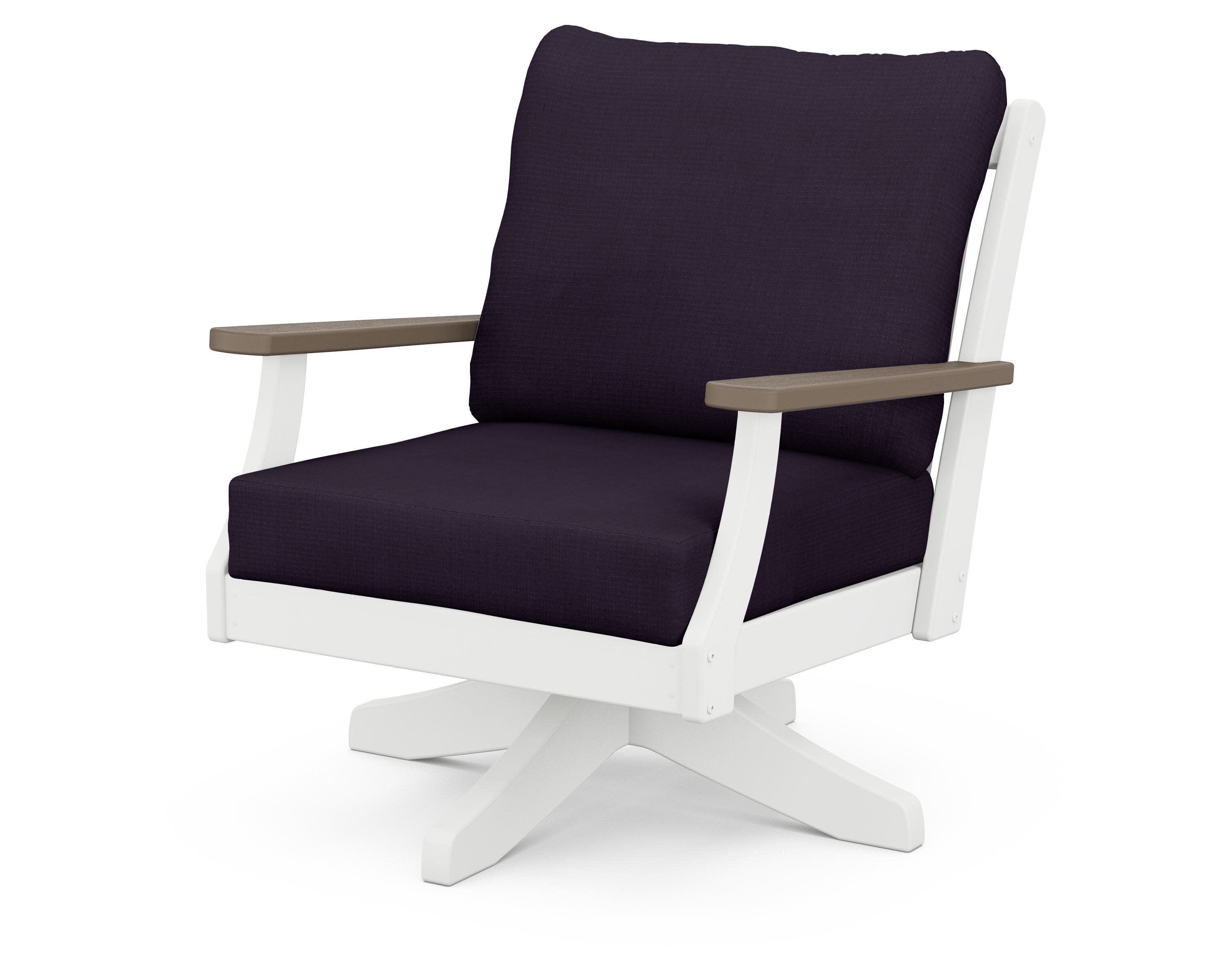 Braxton Deep Seating Swivel Chair in White / Kona / Navy Linen