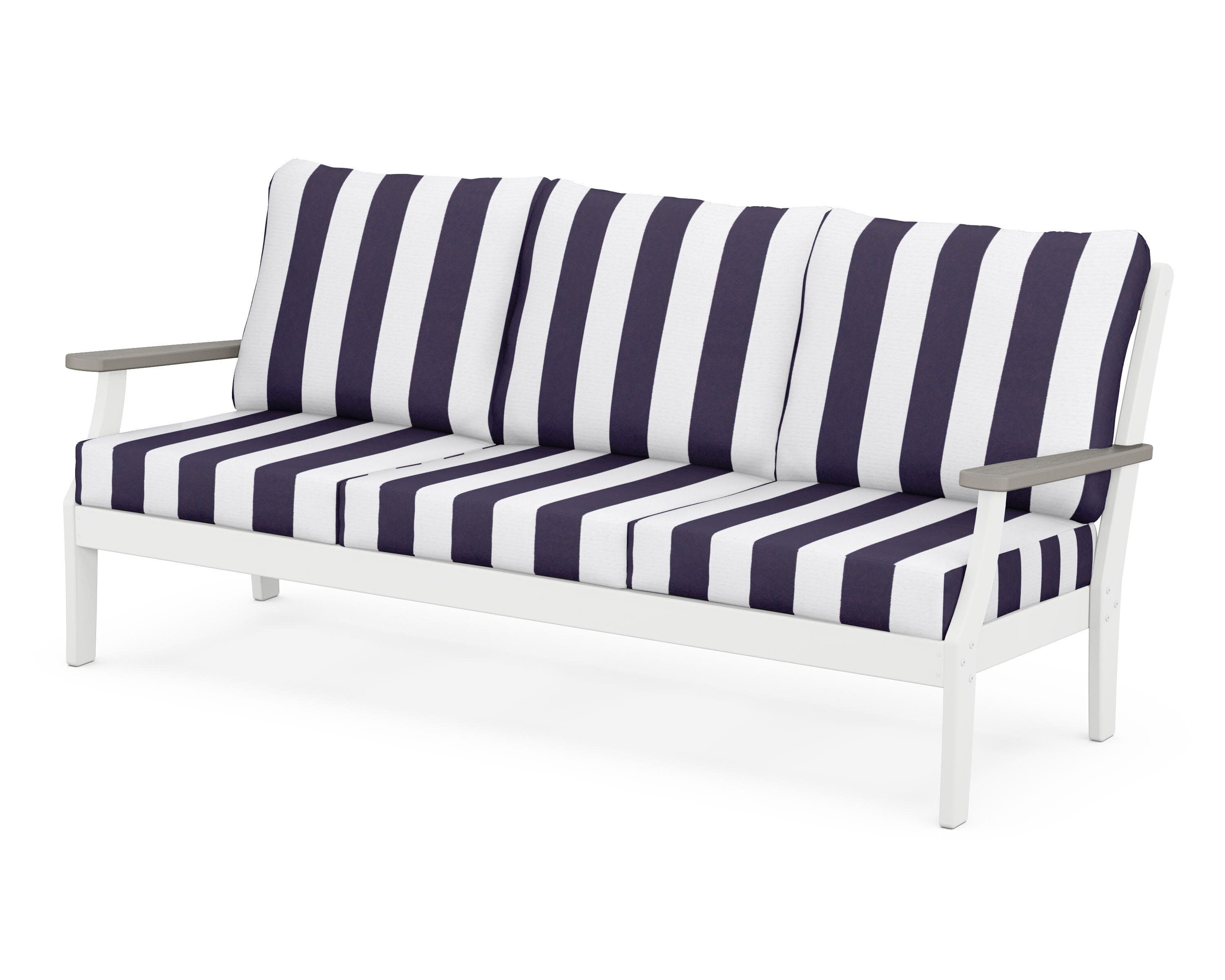 Braxton Deep Seating Sofa in White / Driftwood / Cabana Stripe Navy