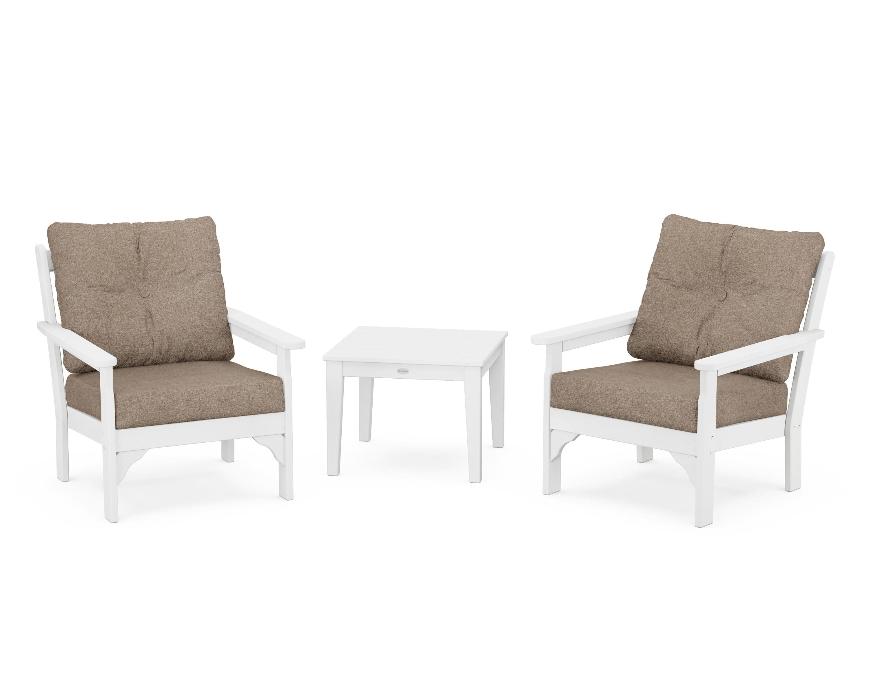 Vineyard 3-Piece Deep Seating Set in White / Spiced Burlap
