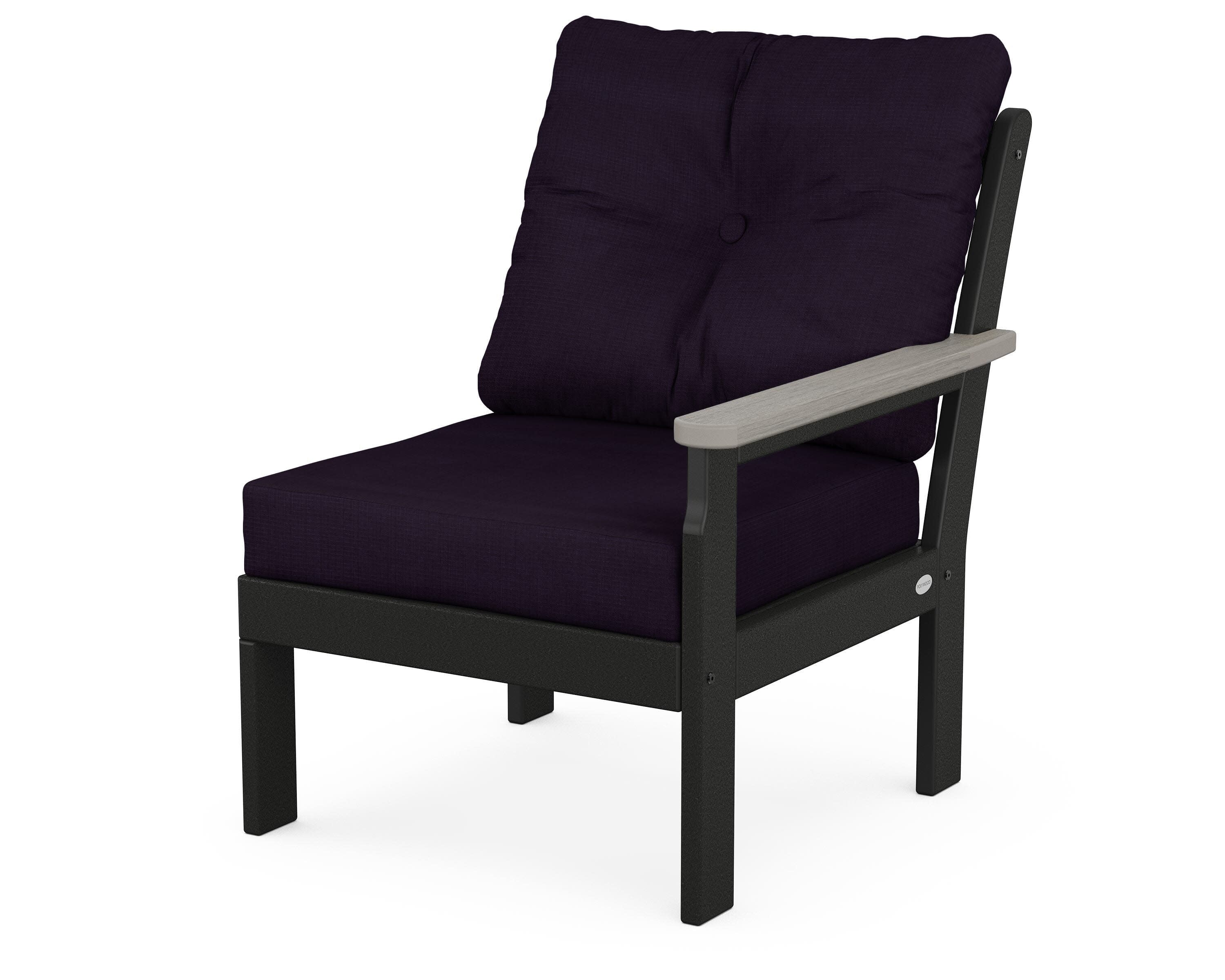 Vineyard Modular Right Arm Chair in Black / Driftwood / Navy Linen