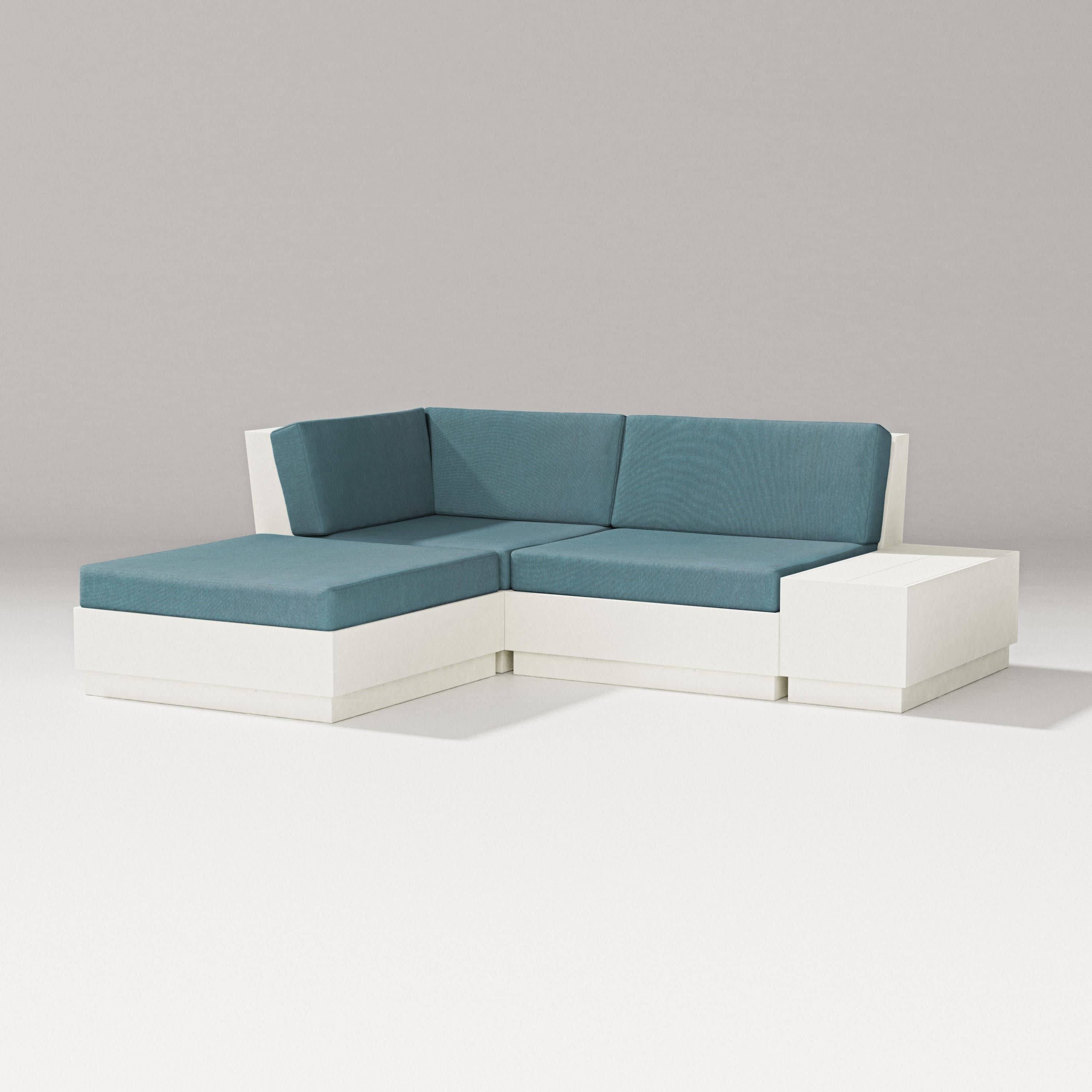 Elevate Loveseat Sectional with Chaise in Vintage White / Ocean Teal
