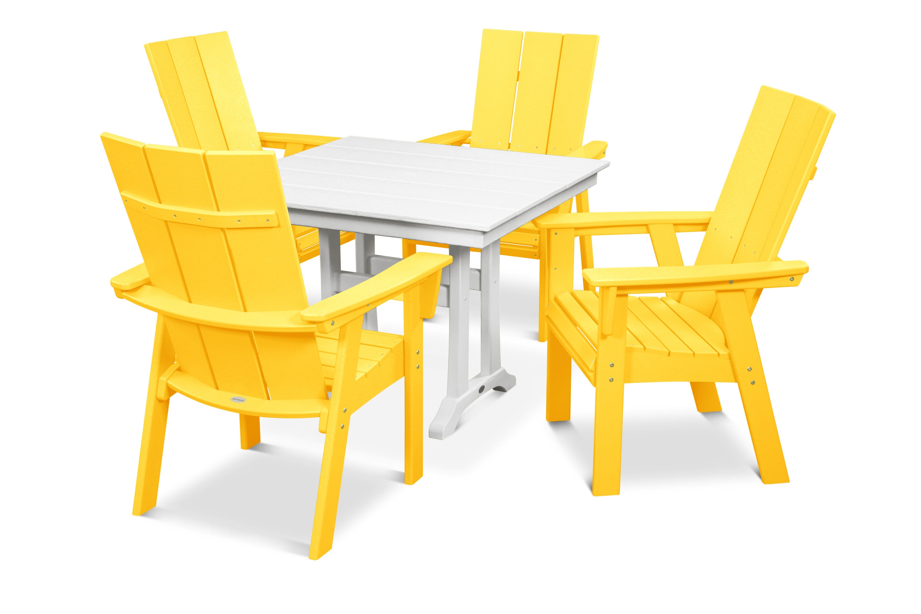 Modern Curveback Adirondack 5-Piece Farmhouse Trestle Dining Set in Lemon / White