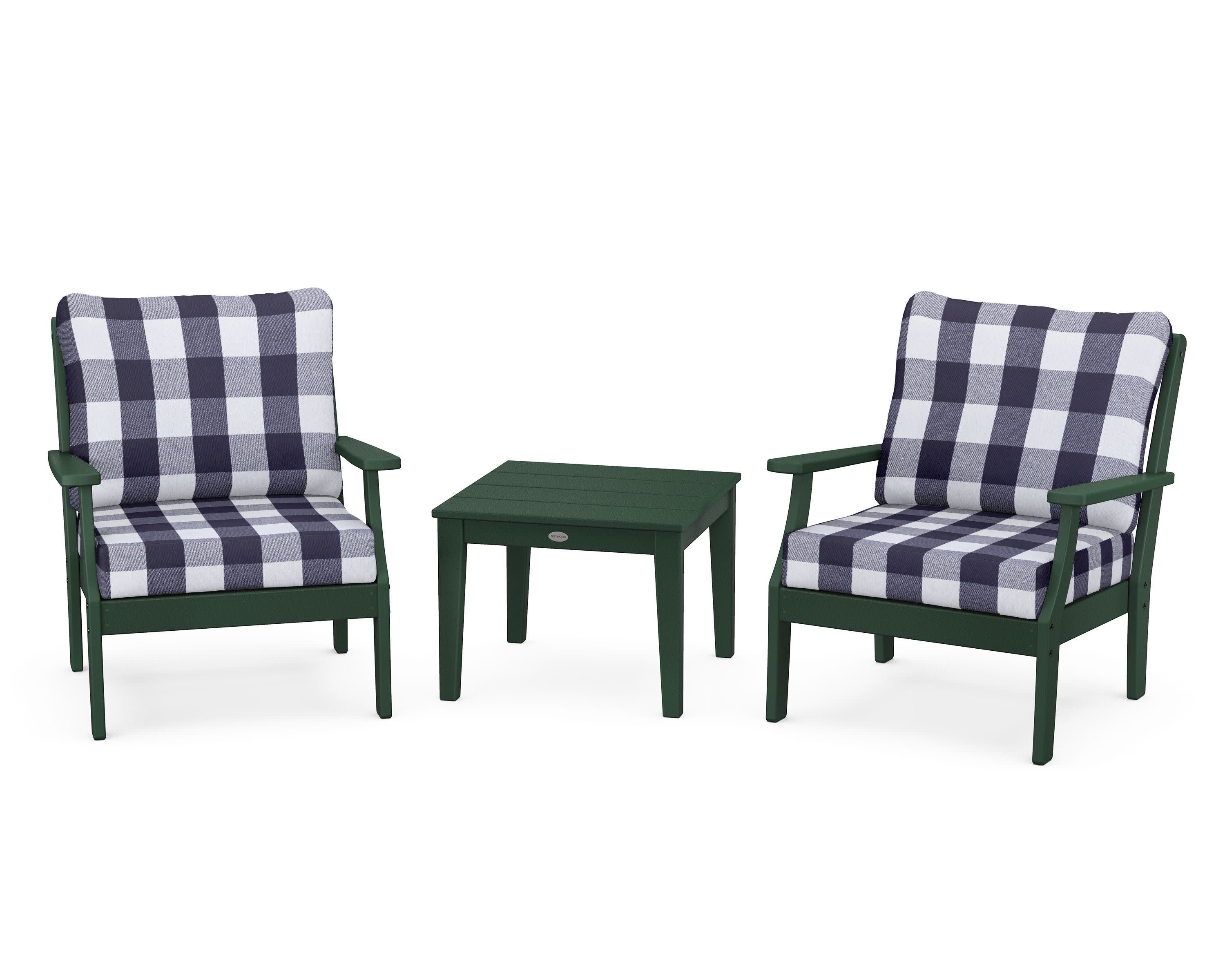 Braxton 3-Piece Deep Seating Set in Green / Buffalo Plaid Navy