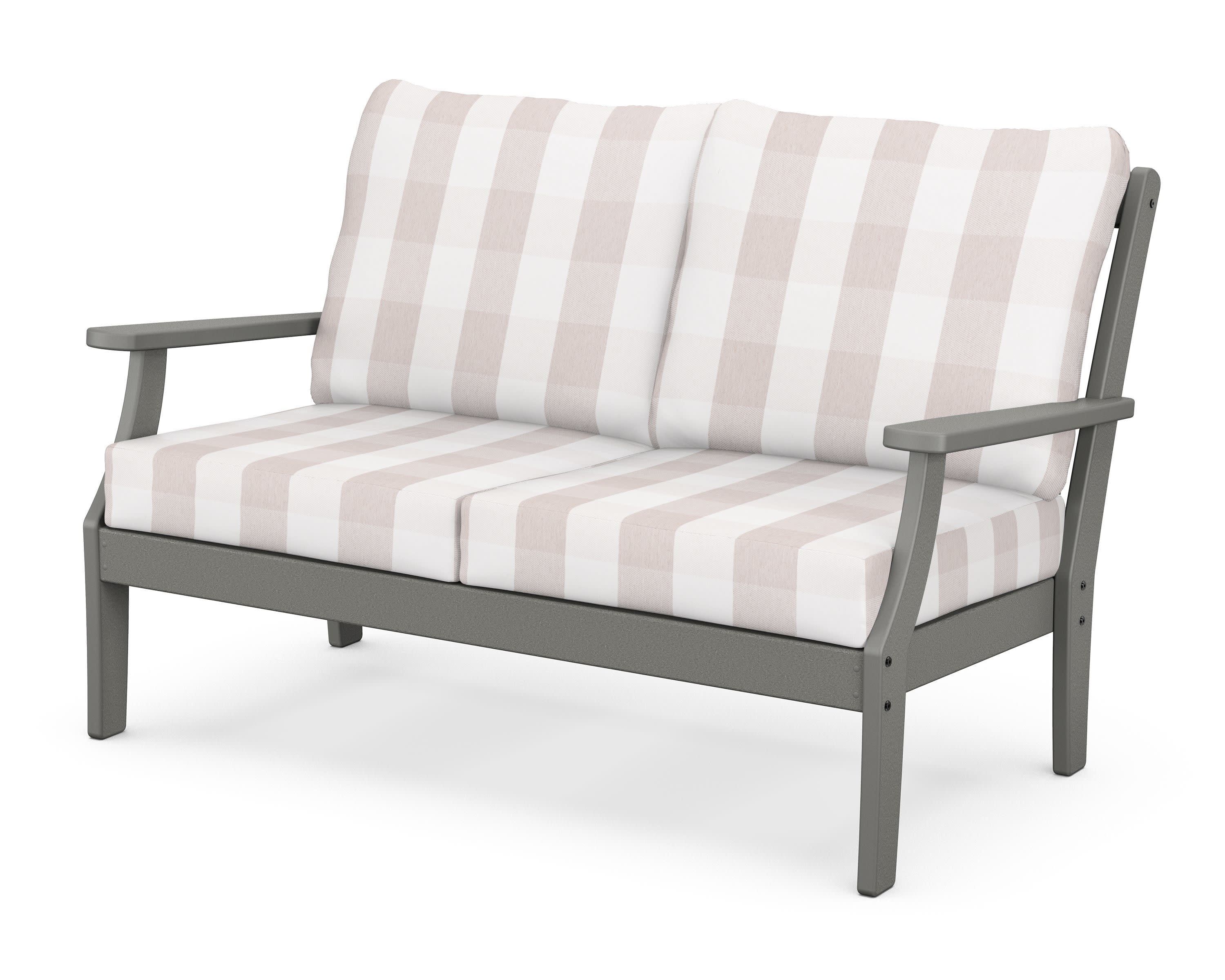 Braxton Deep Seating Loveseat in Slate Grey / Buffalo Plaid Dune Burlap