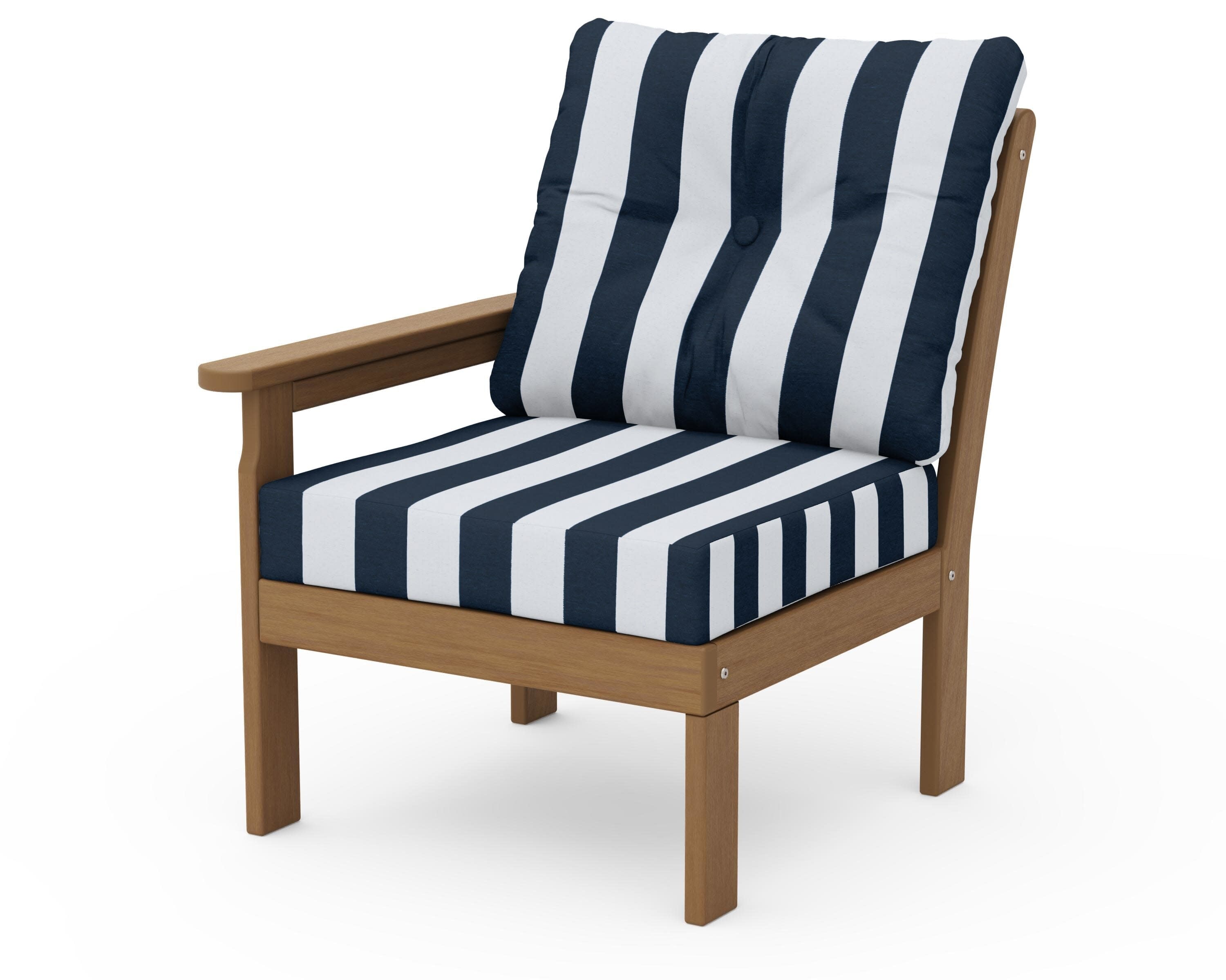Vineyard Modular Left Arm Chair in Natural / Cabana Stripe Marine Indigo