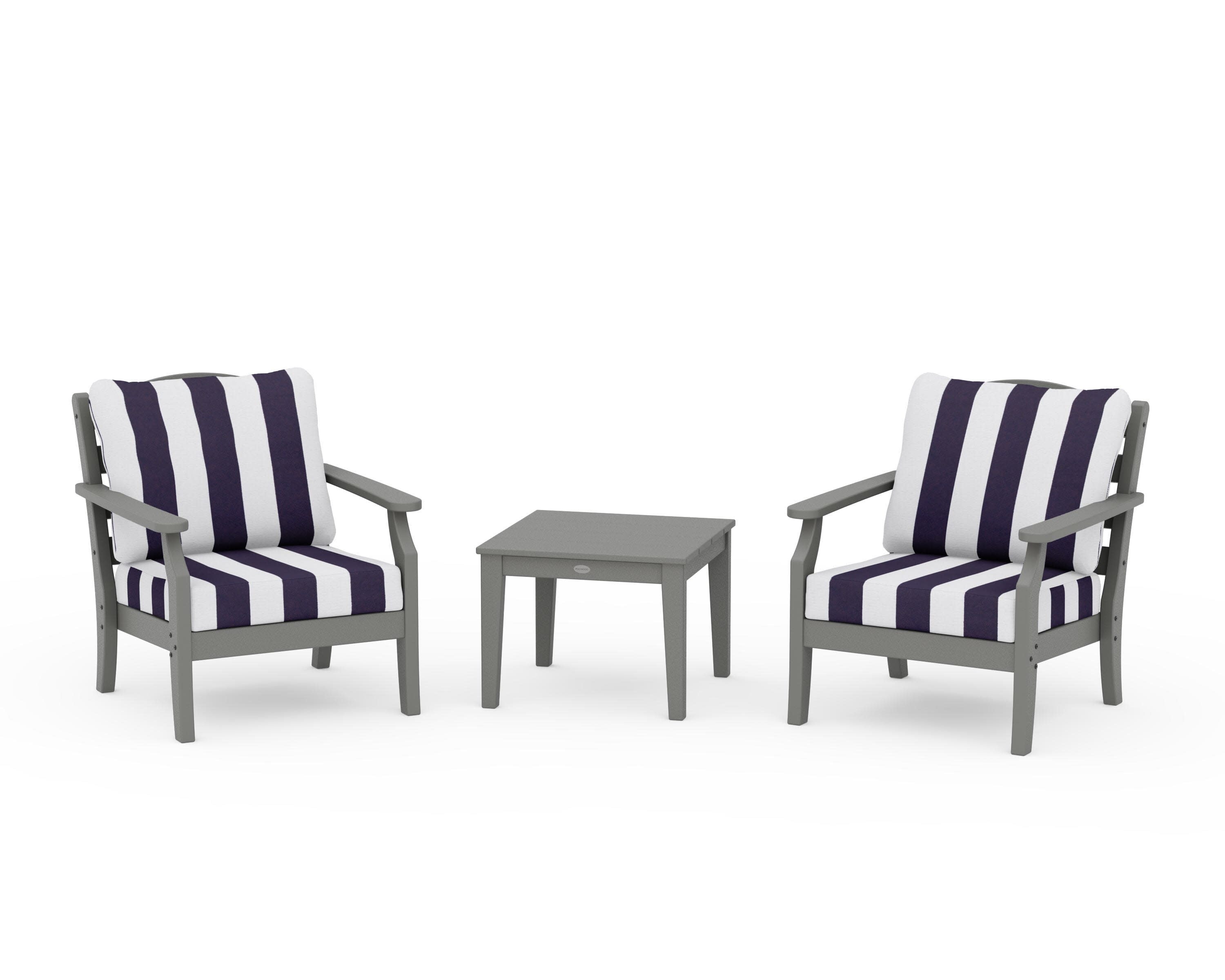 Savannah 3-Piece Deep Seating Set in Slate Grey / Cabana Stripe Navy