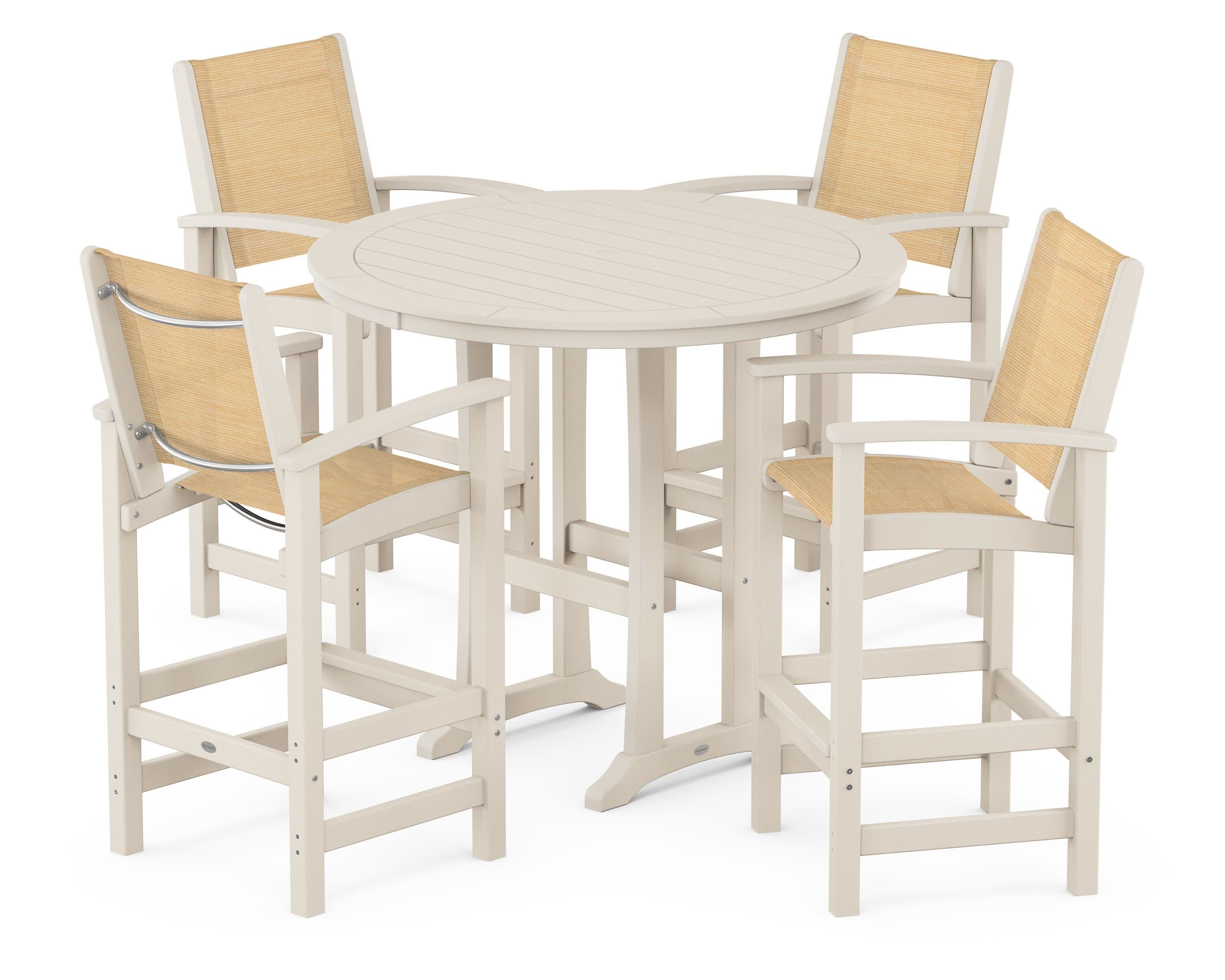 Coastal 5-Piece Nautical Trestle Bar Set in Sand / Dupioni Apricot Sling