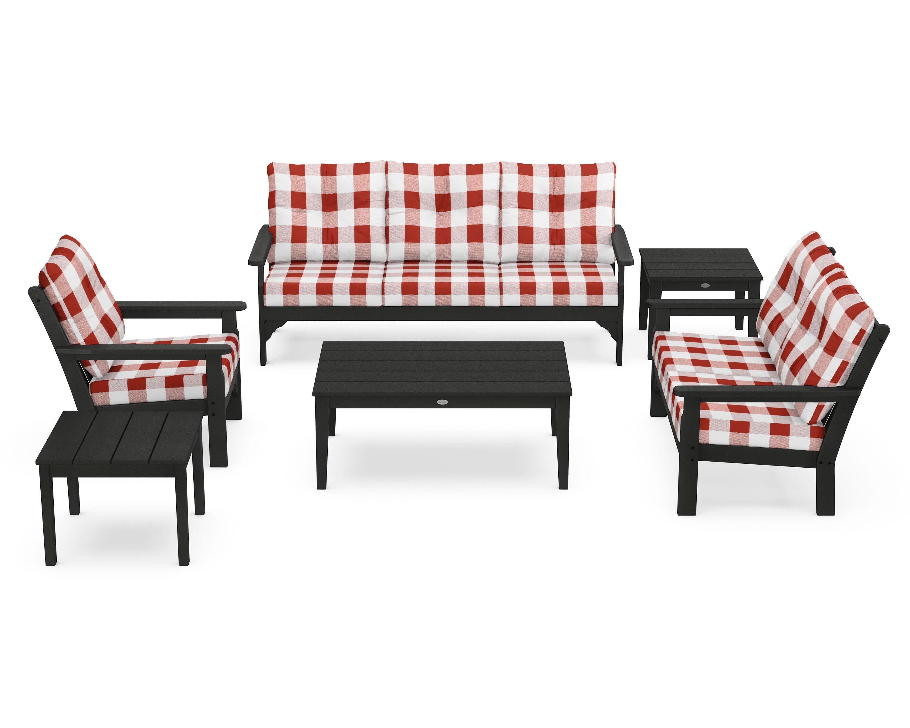 Vineyard 6-Piece Deep Seating Set in Green / Buffalo Plaid Crimson