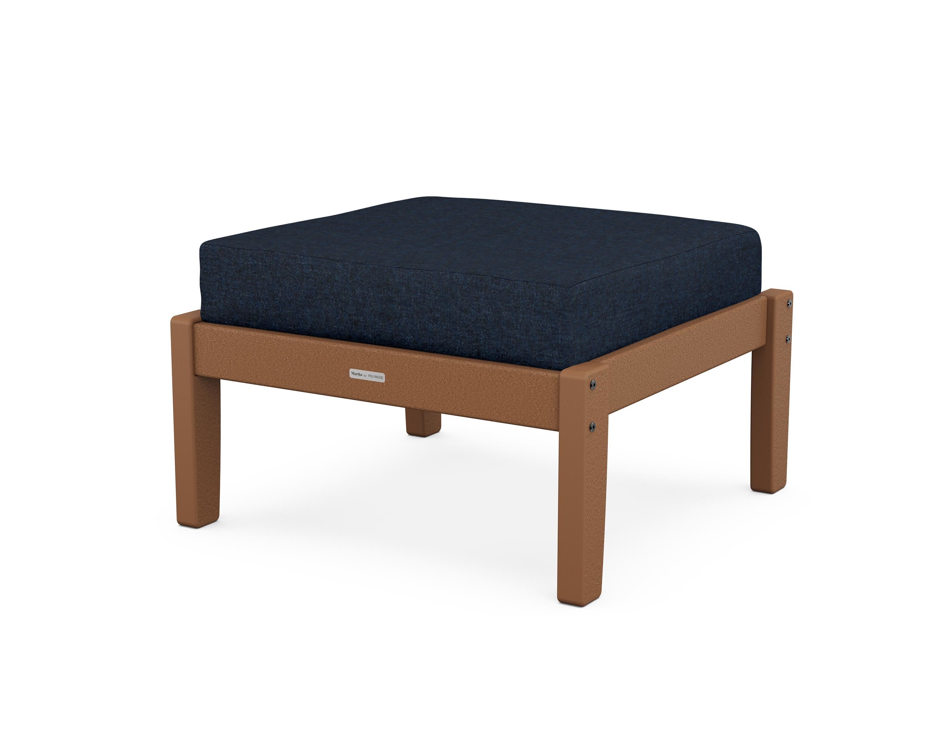 Chinoiserie Deep Seating Ottoman in Teak / Marine Indigo