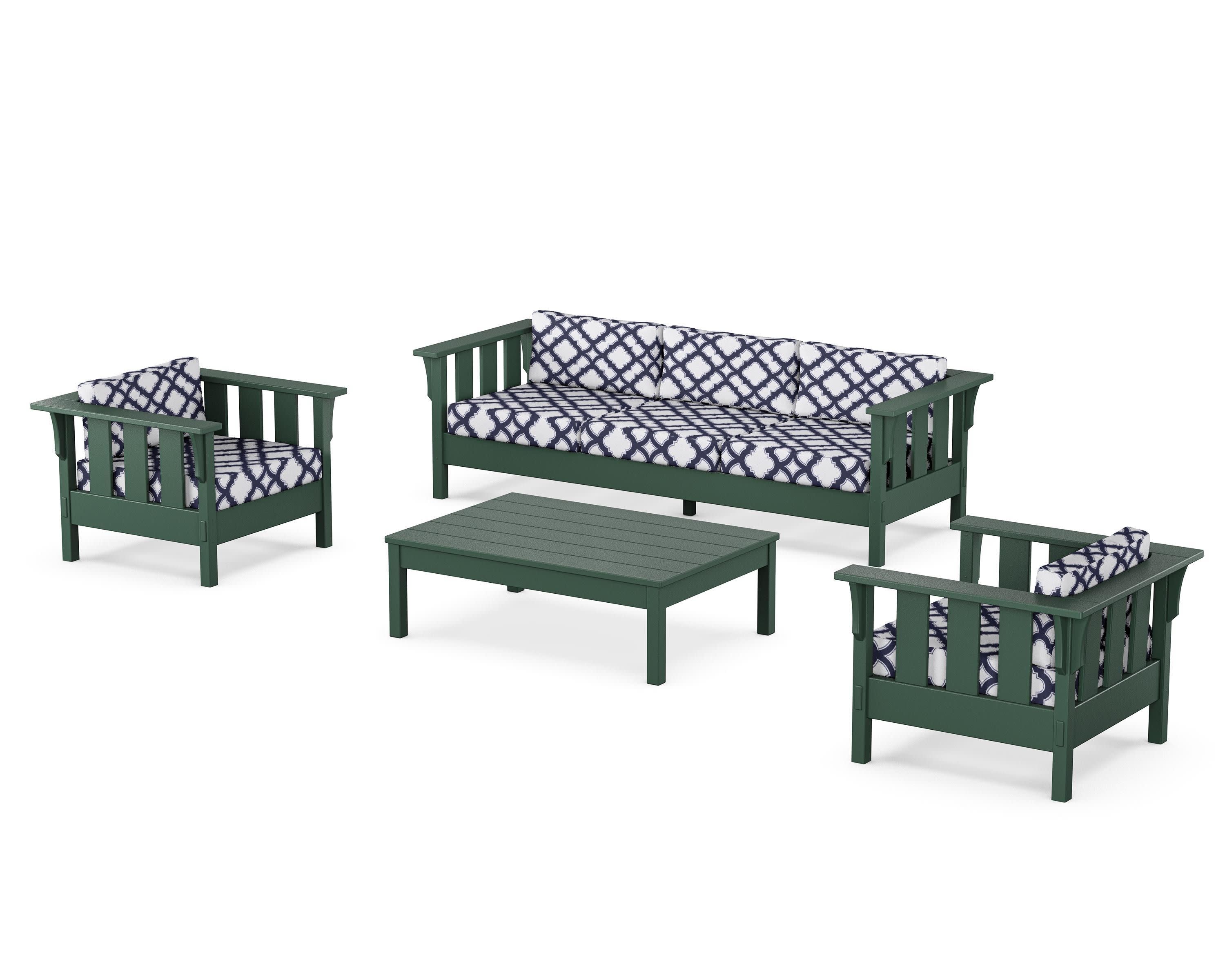 Acadia 4-Piece Deep Seating Set with Sofa in Green / Trellis Navy