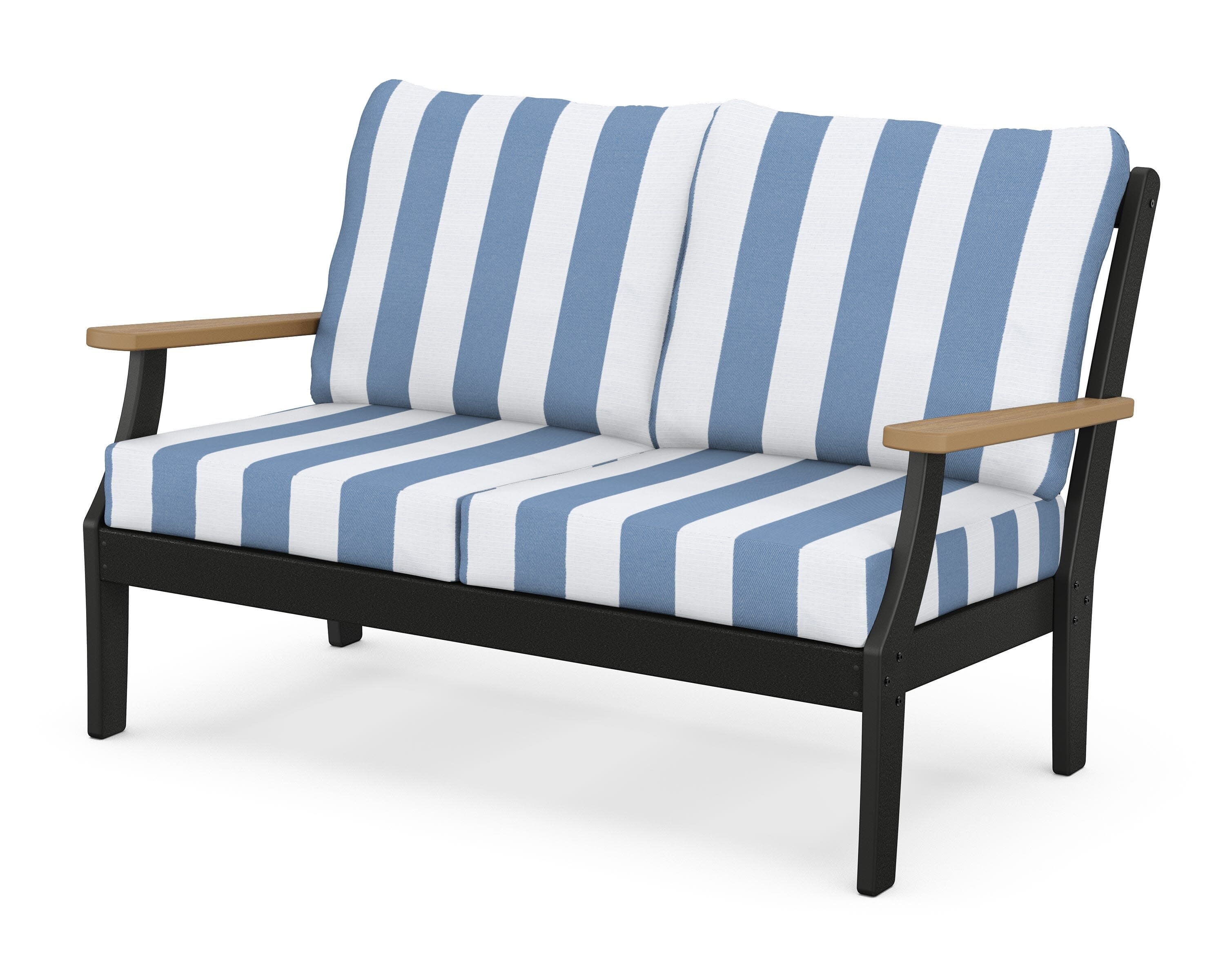 Braxton Deep Seating Loveseat in Black / Natural / Cabana Stripe Sky Blue