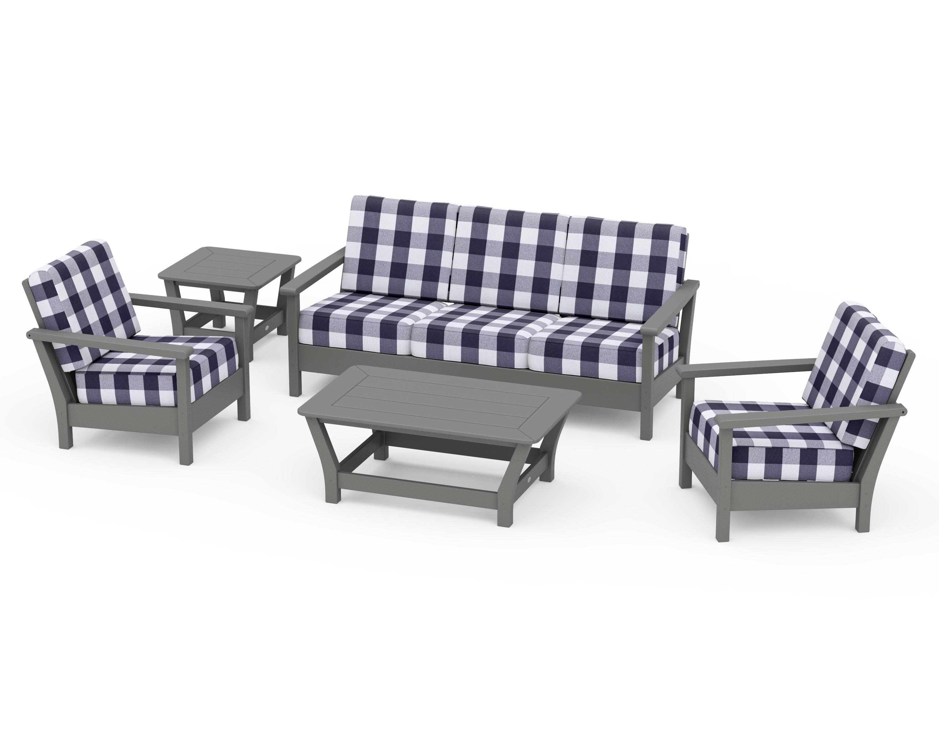 Harbour 5-Piece Deep Seating Set in Slate Grey / Buffalo Plaid Navy