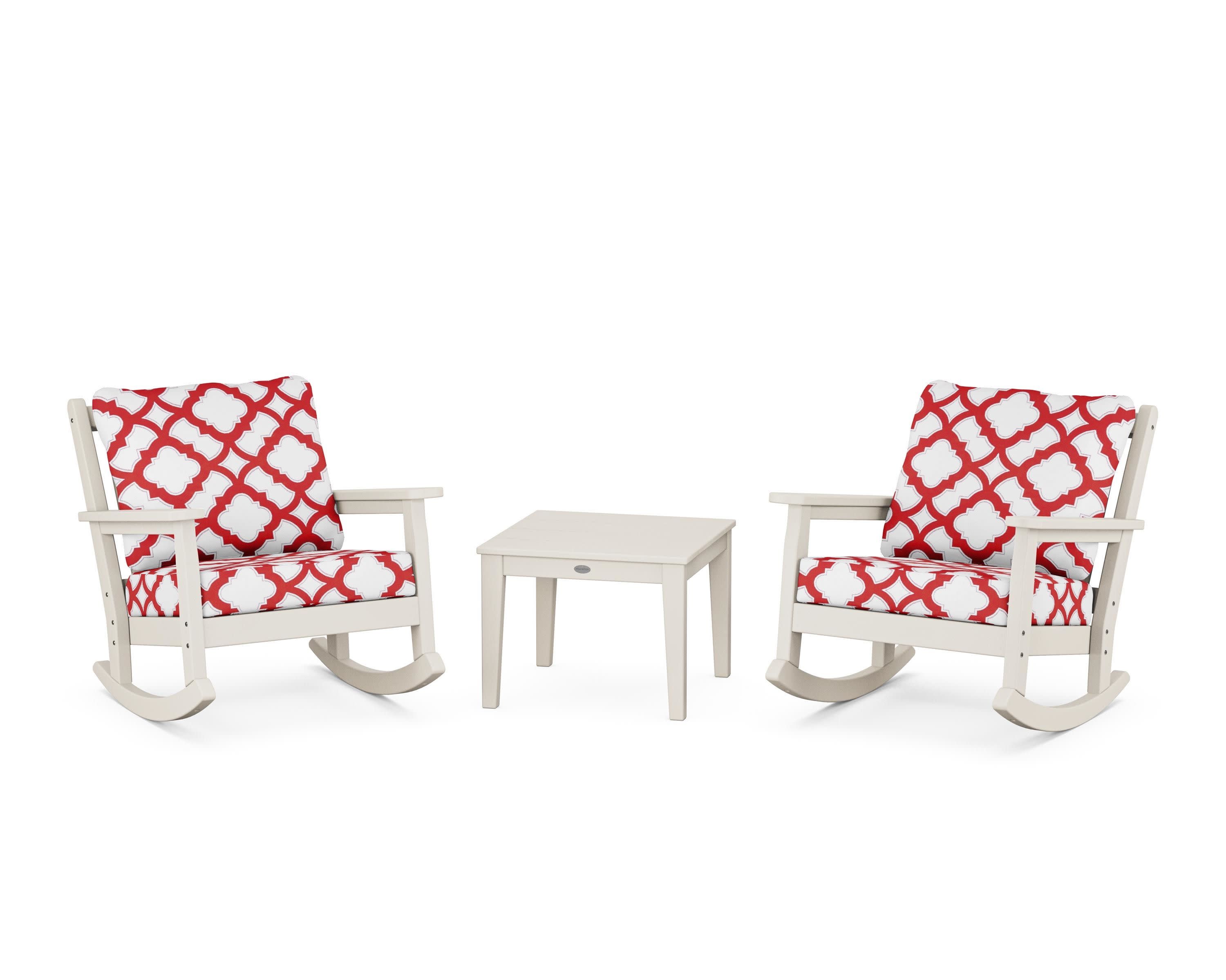 Chippendale 3-Piece Deep Seating Rocker Set in Sand / Trellis Crimson