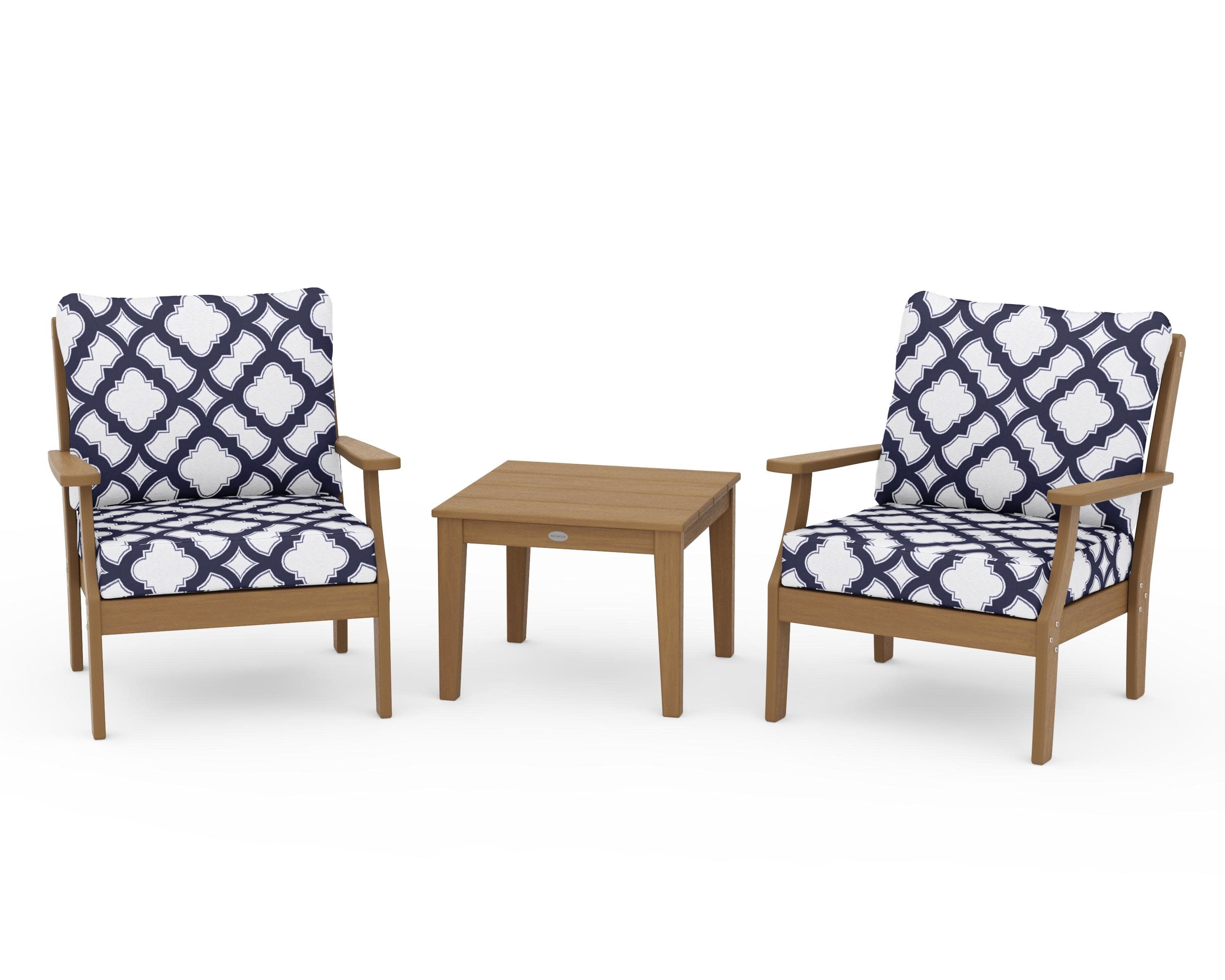 Braxton 3-Piece Deep Seating Set in Natural / Trellis Navy
