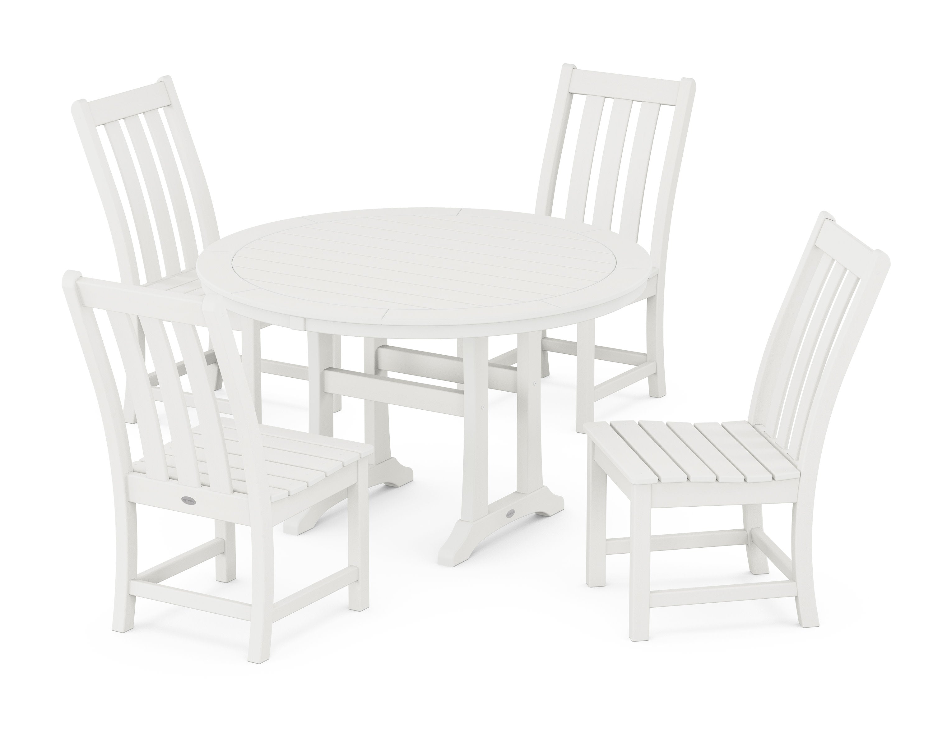 Vineyard Side Chair 5-Piece Round Dining Set With Trestle Legs in Vintage White