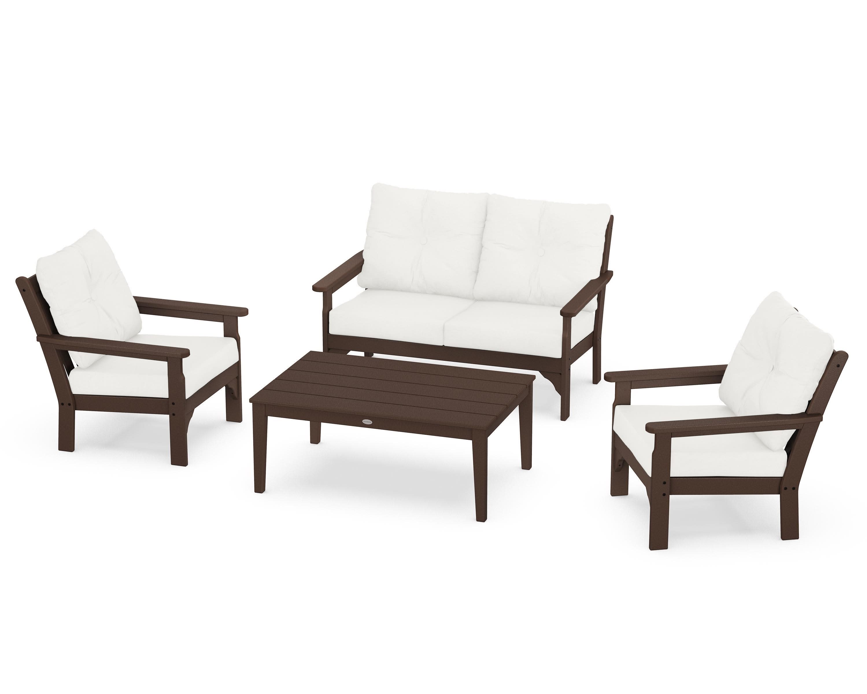 Vineyard 4-Piece Deep Seating Set in Mahogany / Natural Linen
