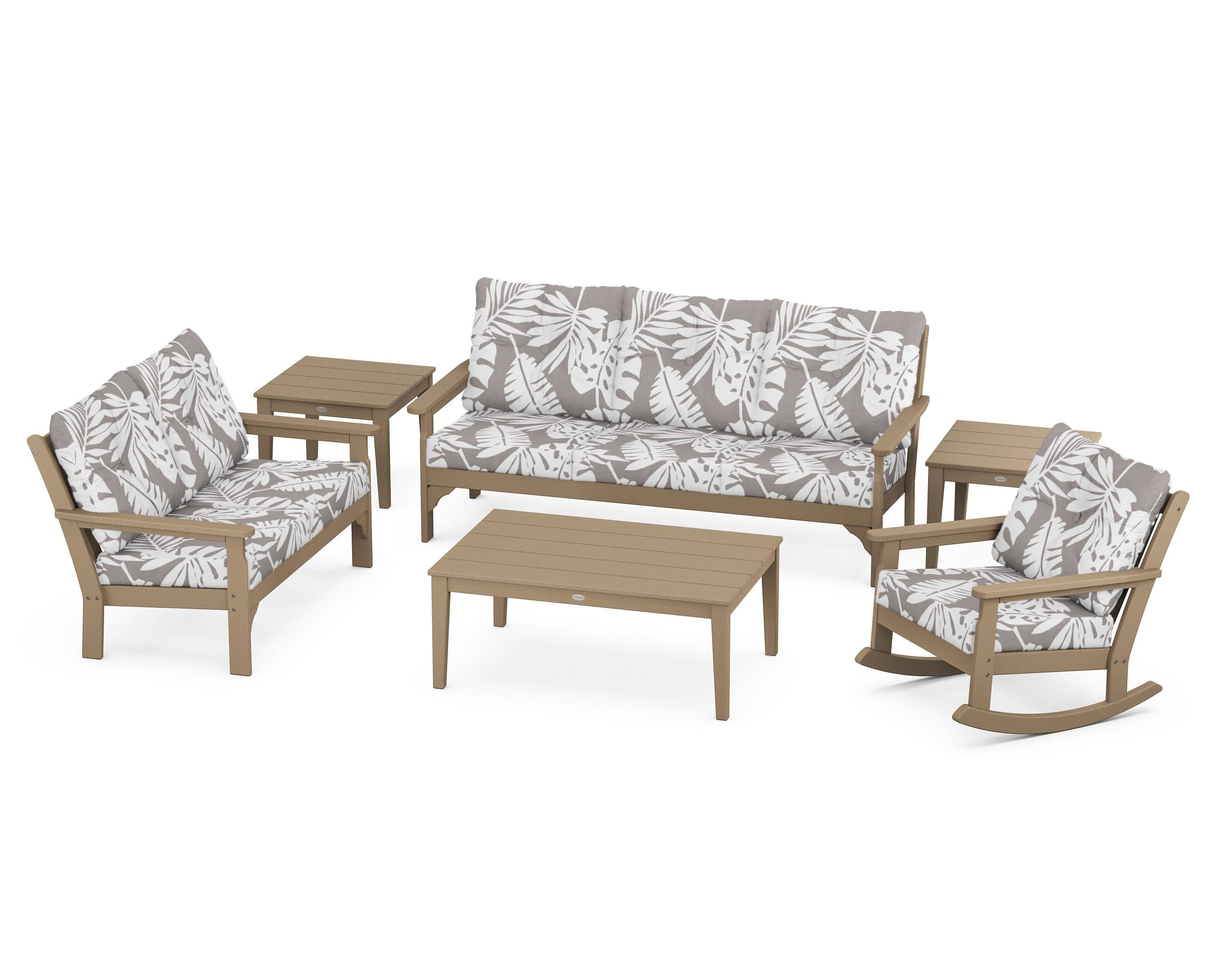 Vineyard 6-Piece Deep Seating Set in Vintage Sahara / Leaf Grey Mist