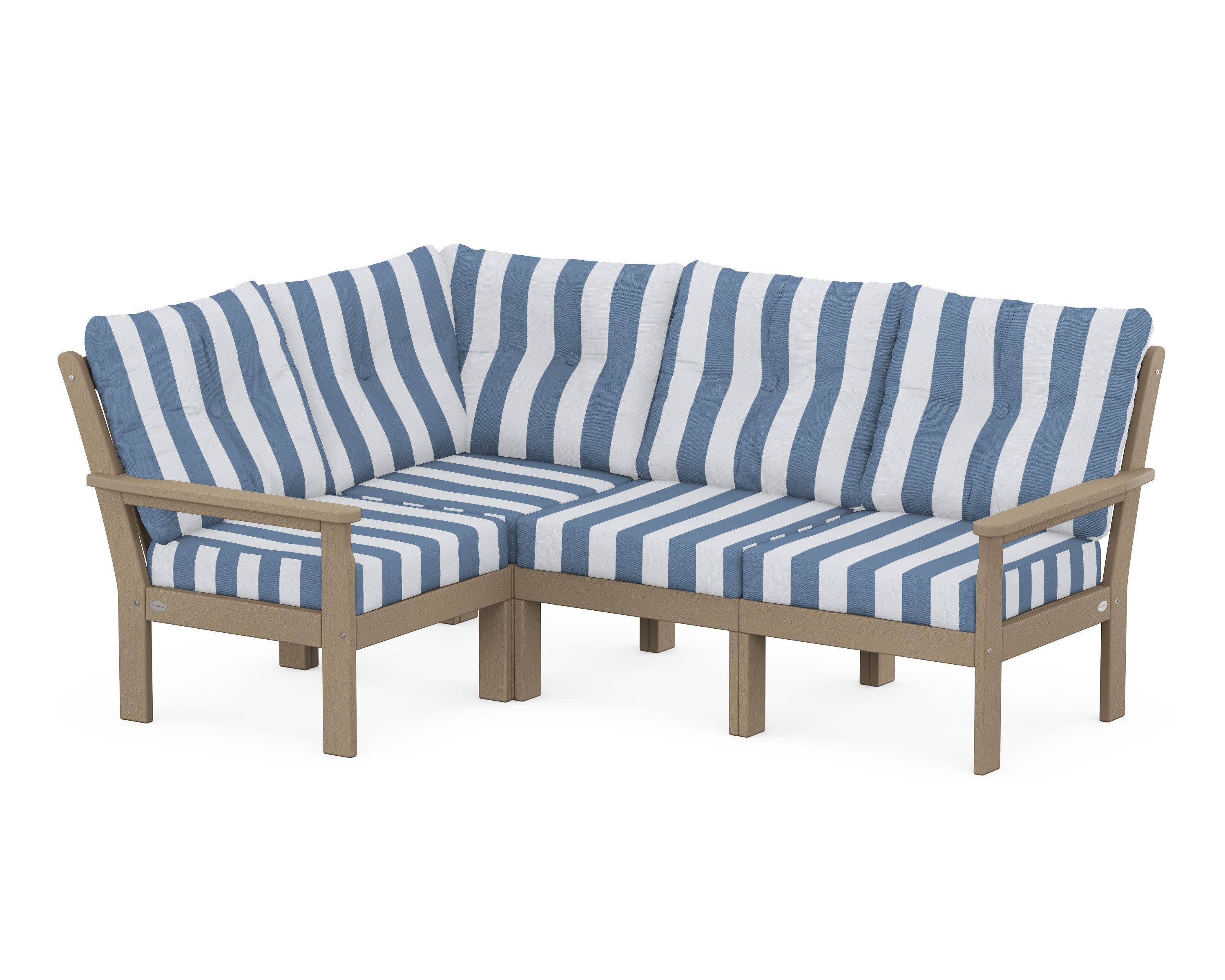 Vineyard 4-Piece Sectional in Vintage Sahara / Cabana Stripe Sky Blue