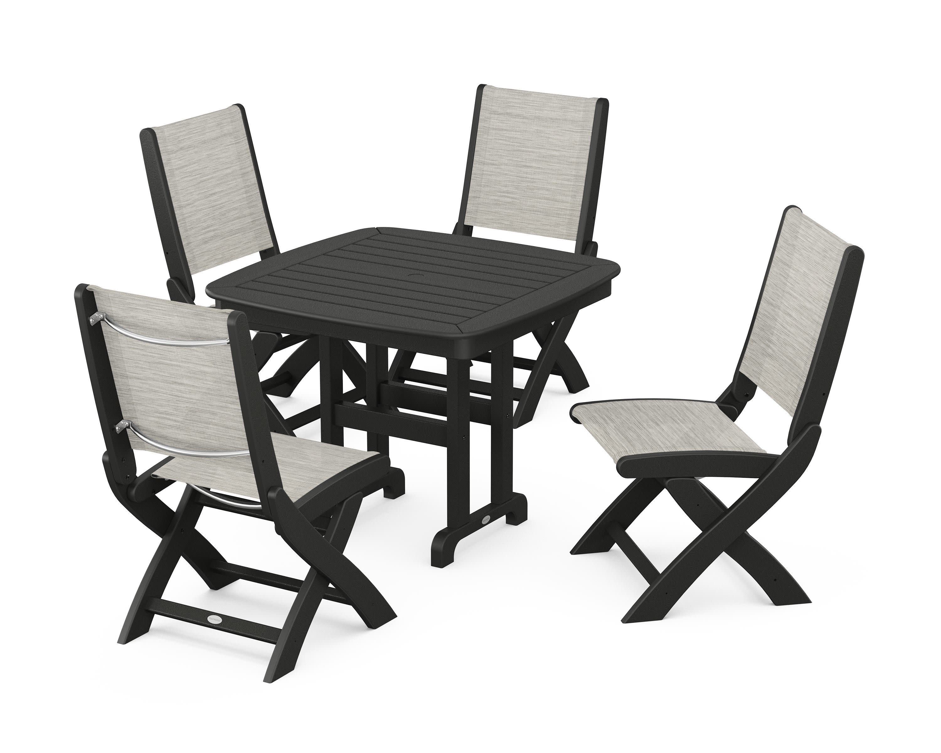 Coastal Folding Side Chair 5-Piece Dining Set in Black / Birch Sling