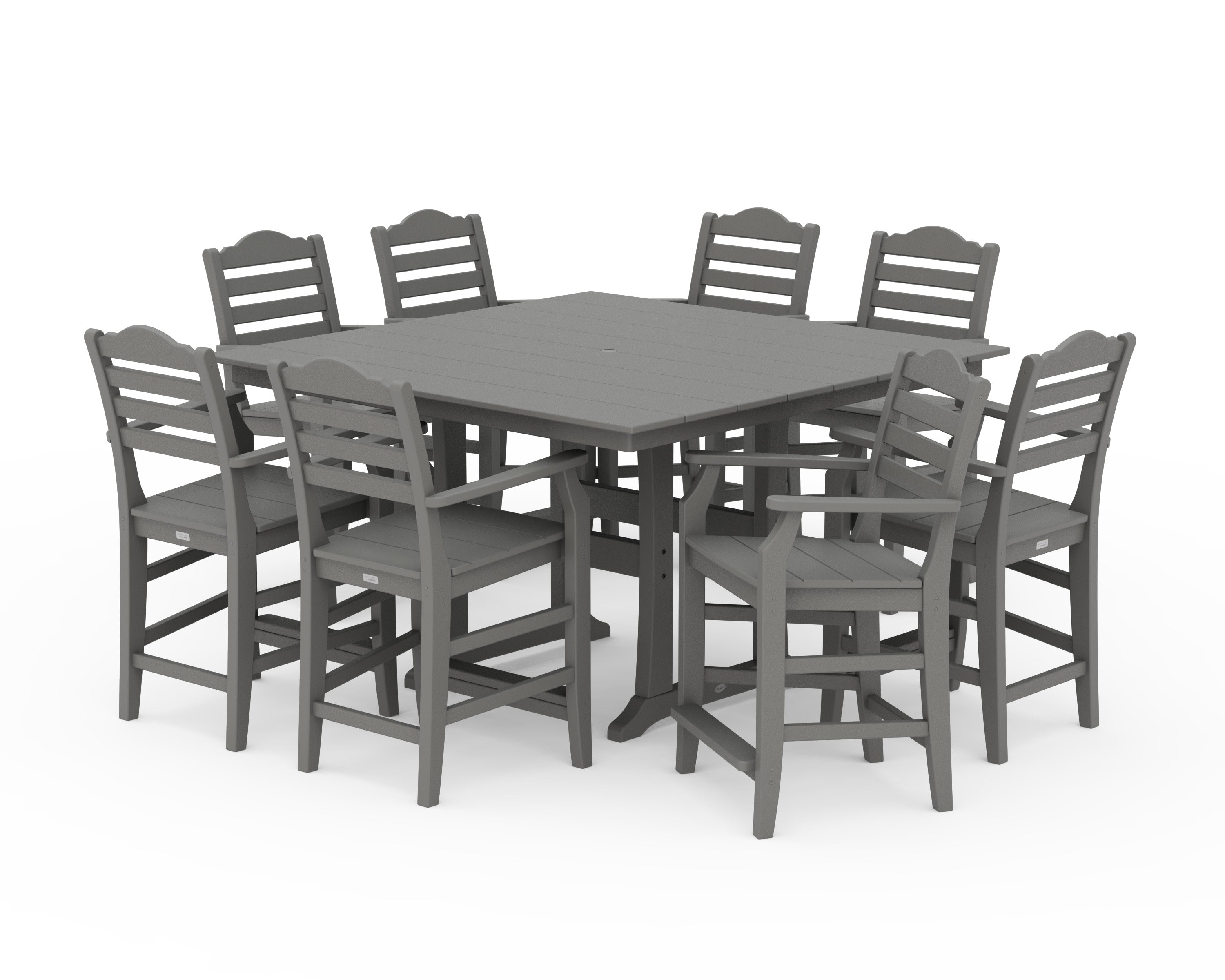 Savannah 9-Piece Square Farmhouse Counter Set with Trestle Legs in Slate Grey