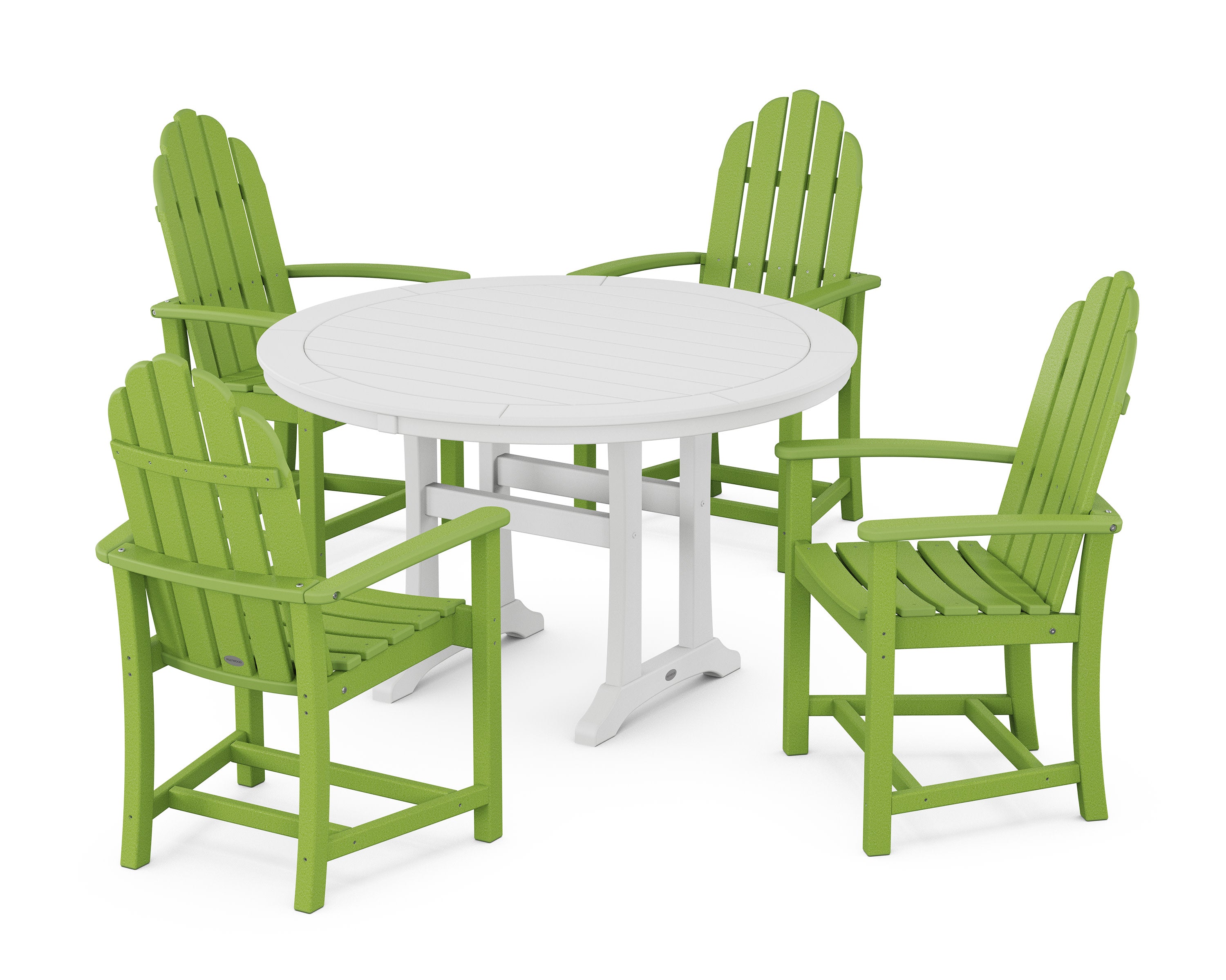 Classic Adirondack 5-Piece Round Dining Set with Trestle Legs in Lime / White