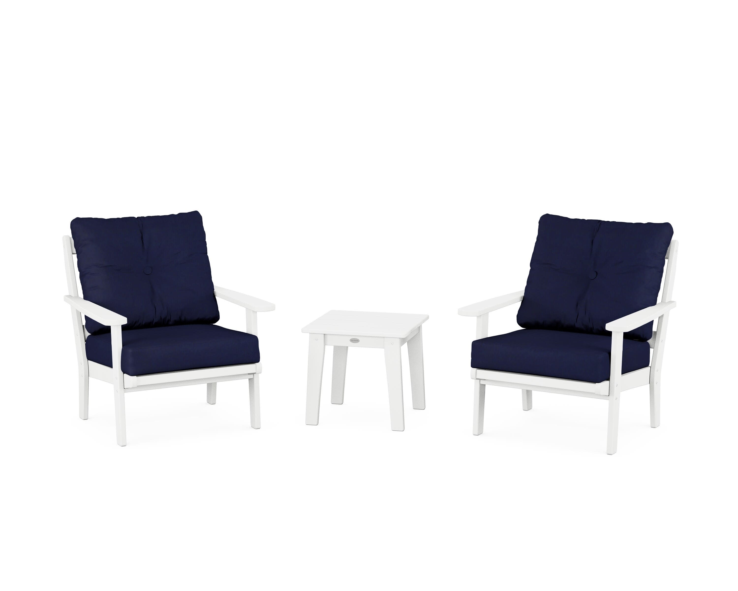 Mission 3-Piece Deep Seating Set in White / Navy