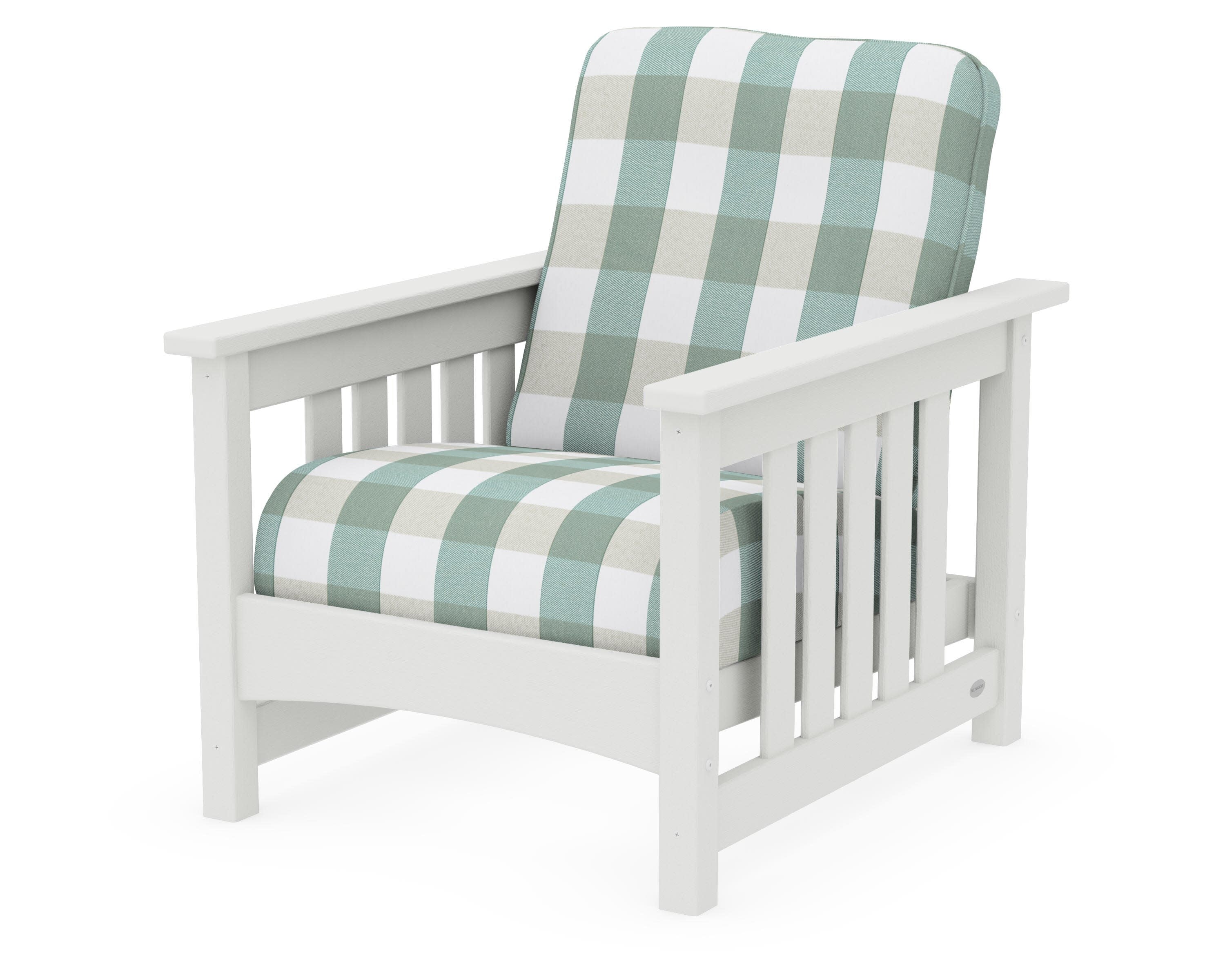 Club Mission Chair in Vintage White / Buffalo Plaid Glacier Spa