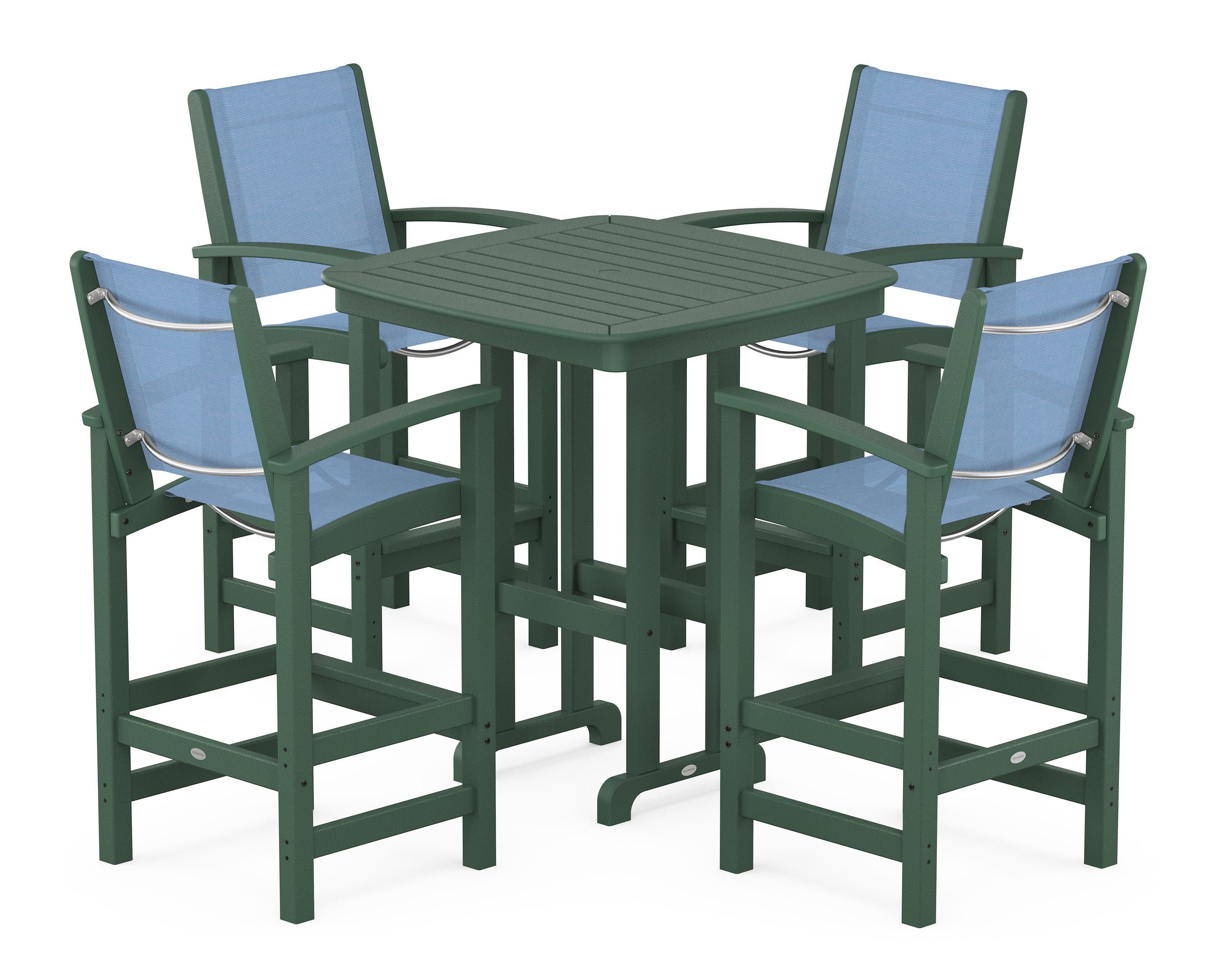 Coastal 5-Piece Bar Set in Green / Poolside Sling