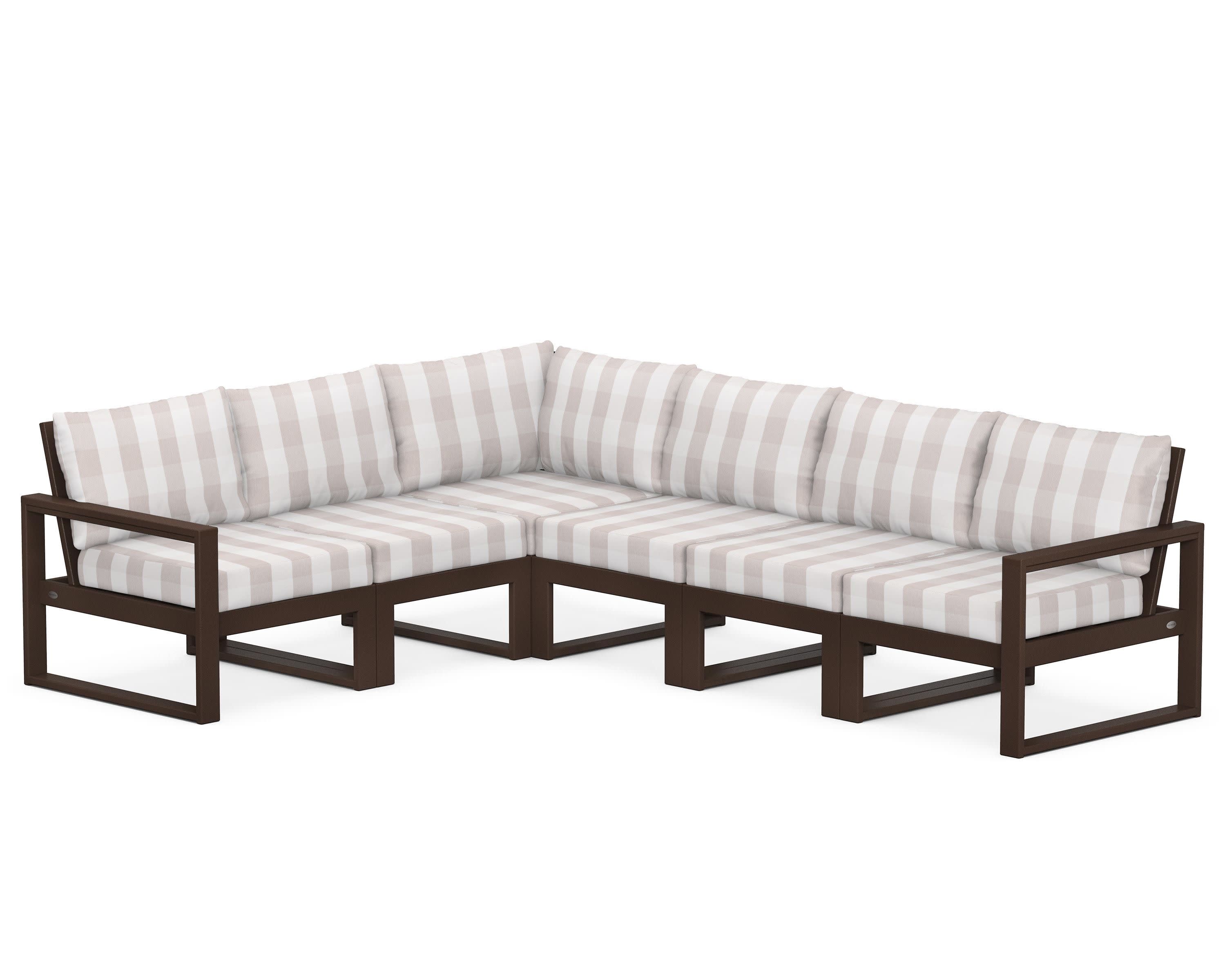 EDGE 6-Piece Modular Deep Seating Set in Mahogany / Buffalo Plaid Dune Burlap