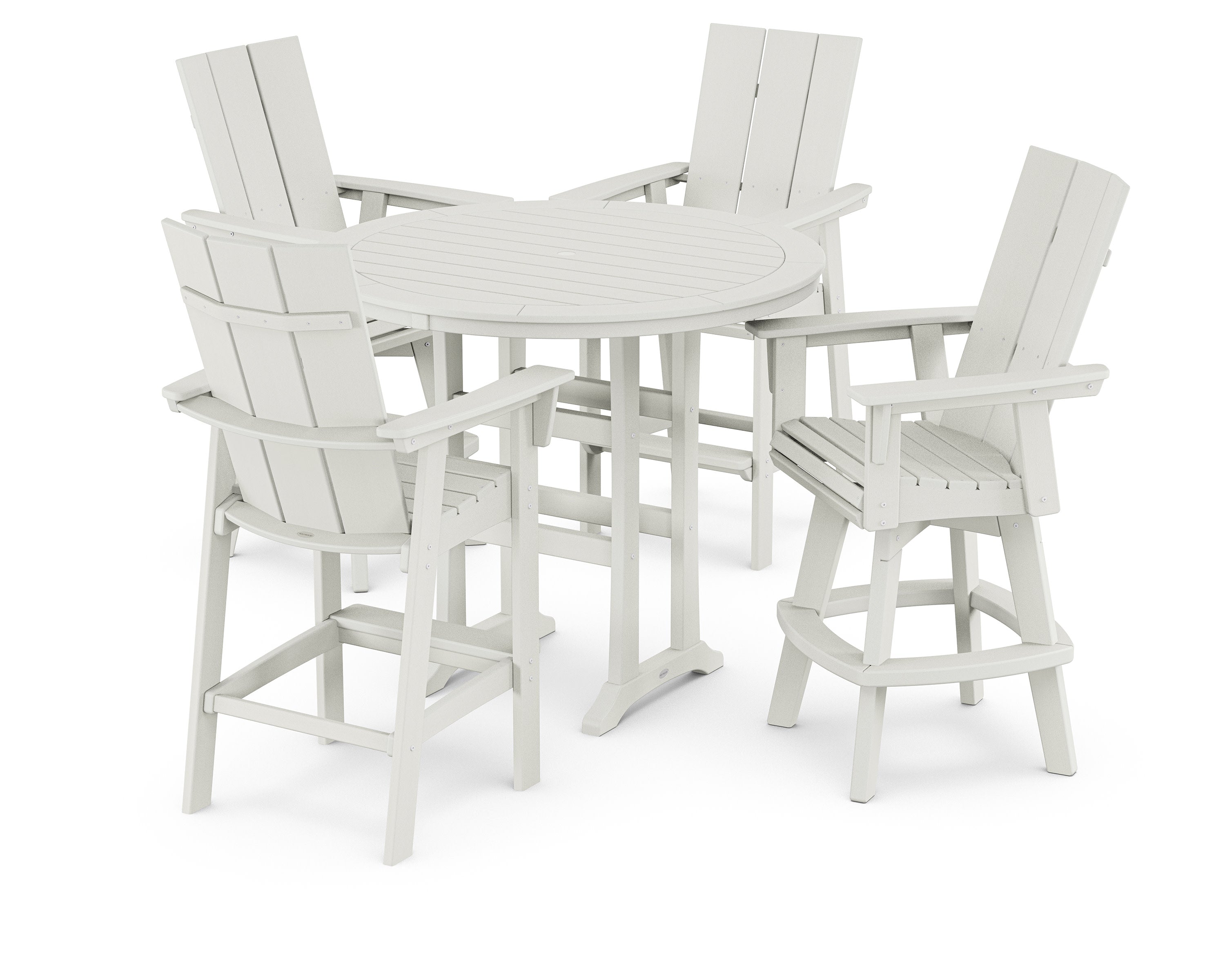 Modern Adirondack 5-Piece Nautical Trestle Round Bar Set with Swivels in Vintage White