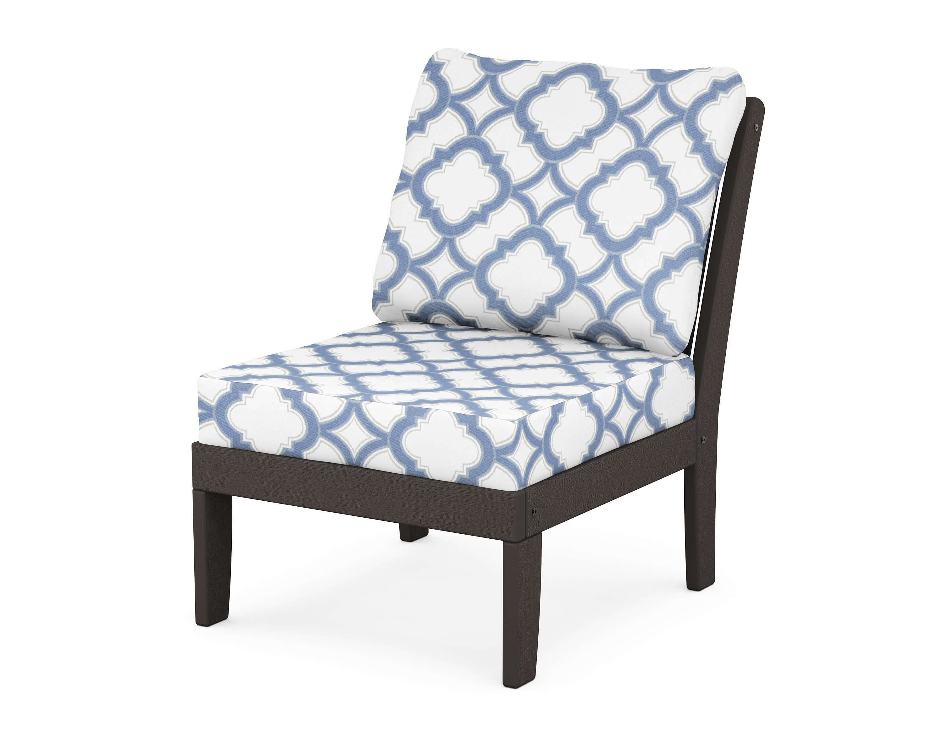 Braxton Modular Armless Chair in Vintage Coffee / Trellis Sky Blue