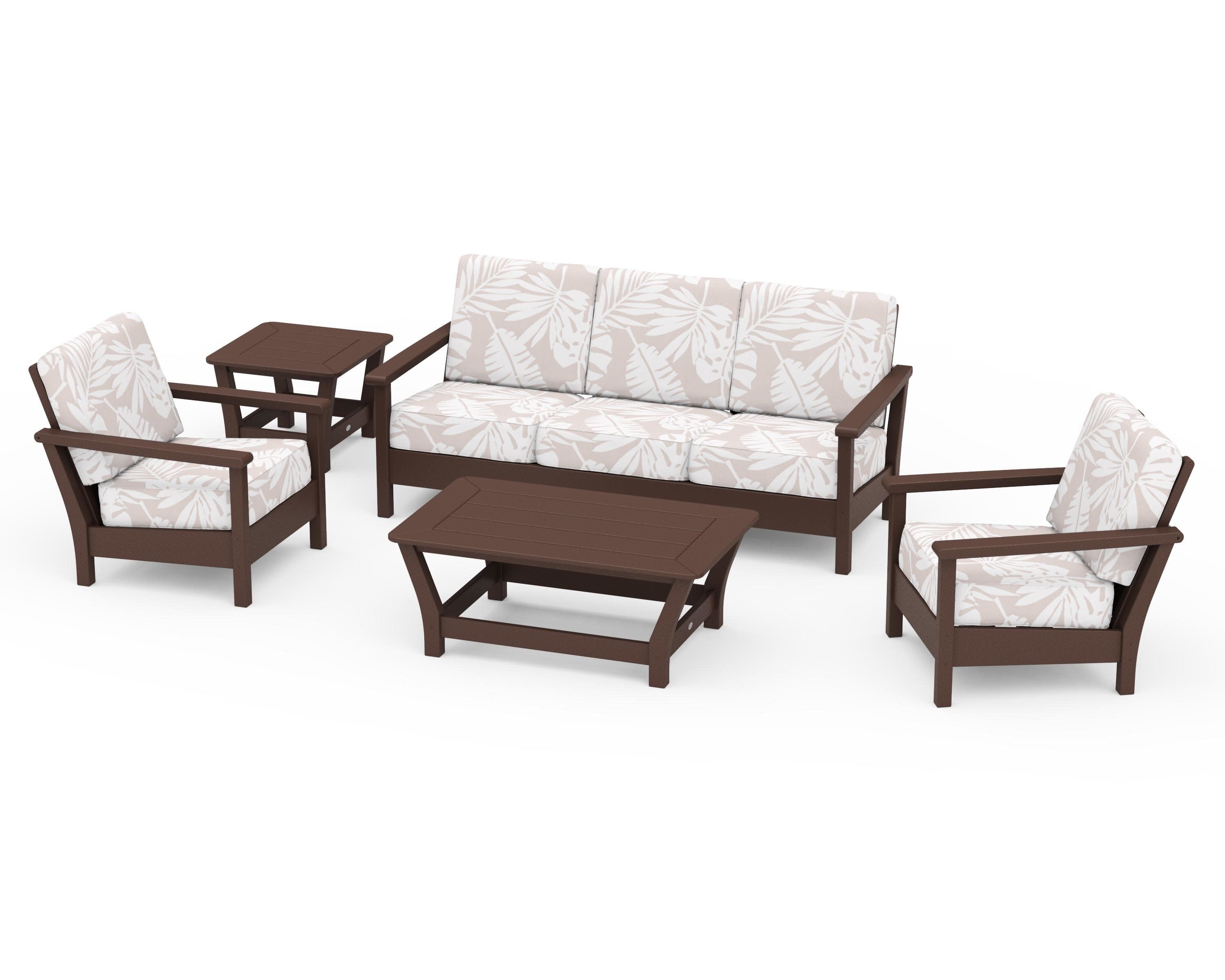 Harbour 5-Piece Deep Seating Set in Mahogany / Leaf Dune Burlap