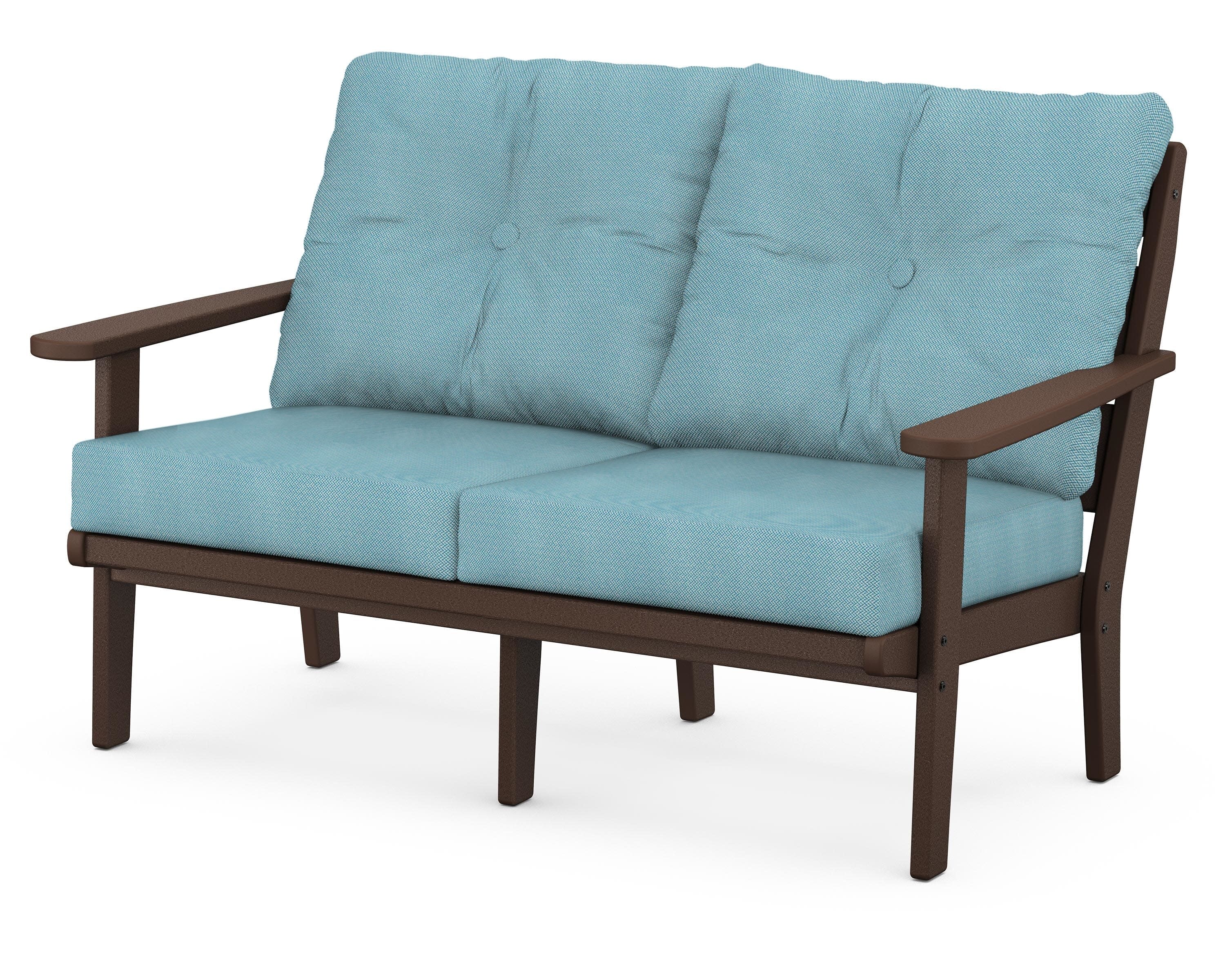 Lakeside Deep Seating Loveseat in Mahogany / Lattice Sky Blue