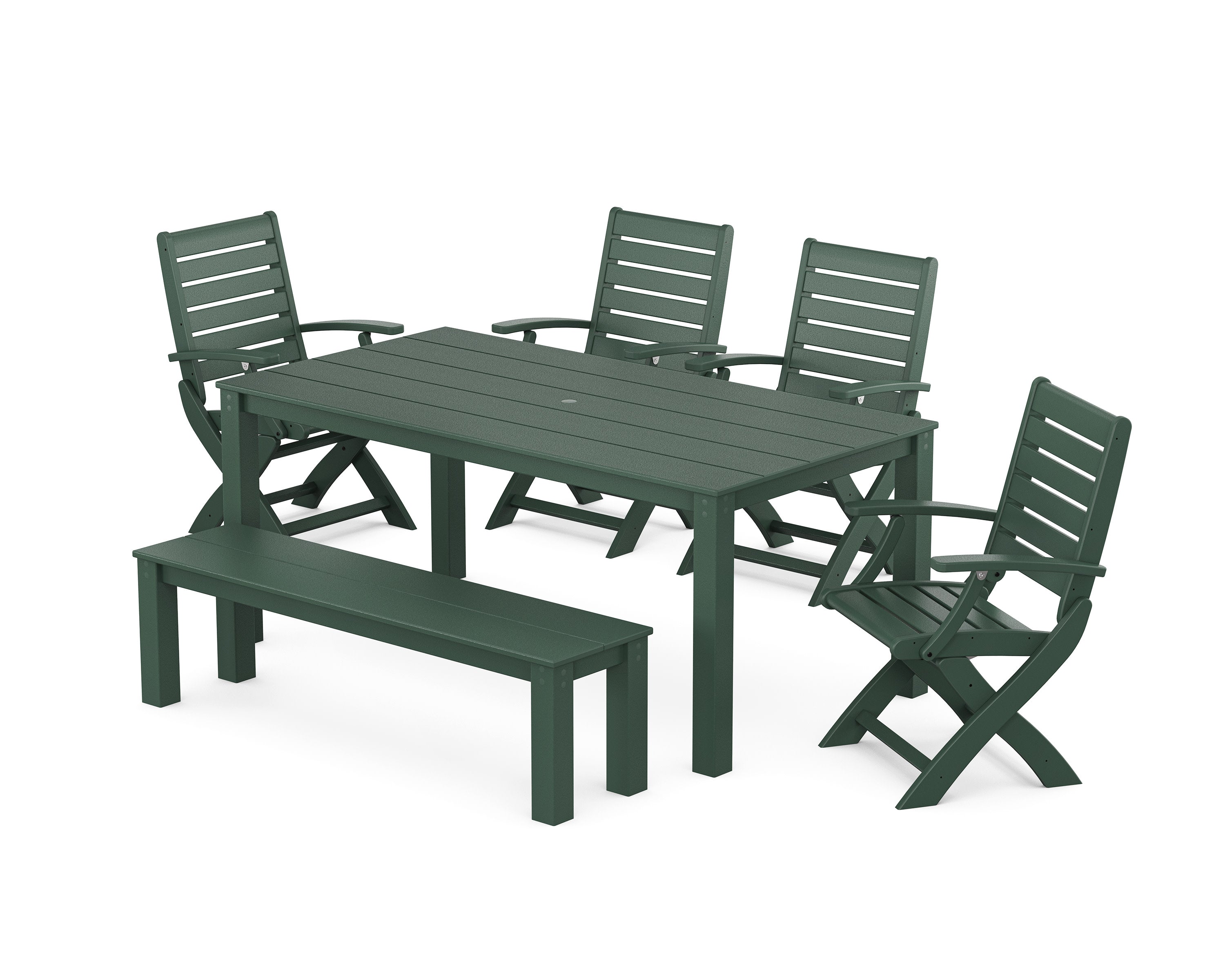 Signature Folding Chair 6-Piece Parsons Dining Set with Bench in Green