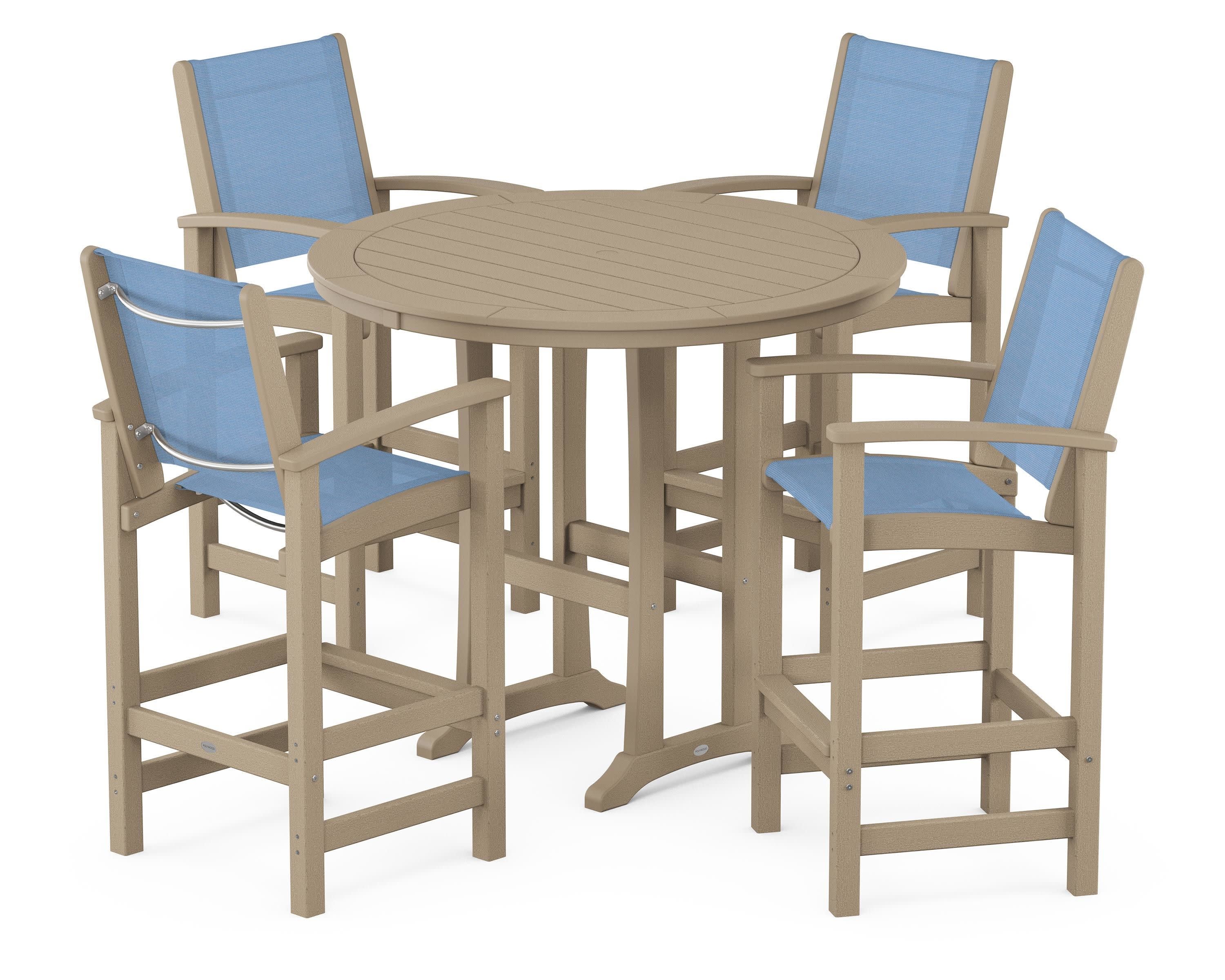 Coastal 5-Piece Nautical Trestle Bar Set in Vintage Sahara / Poolside Sling