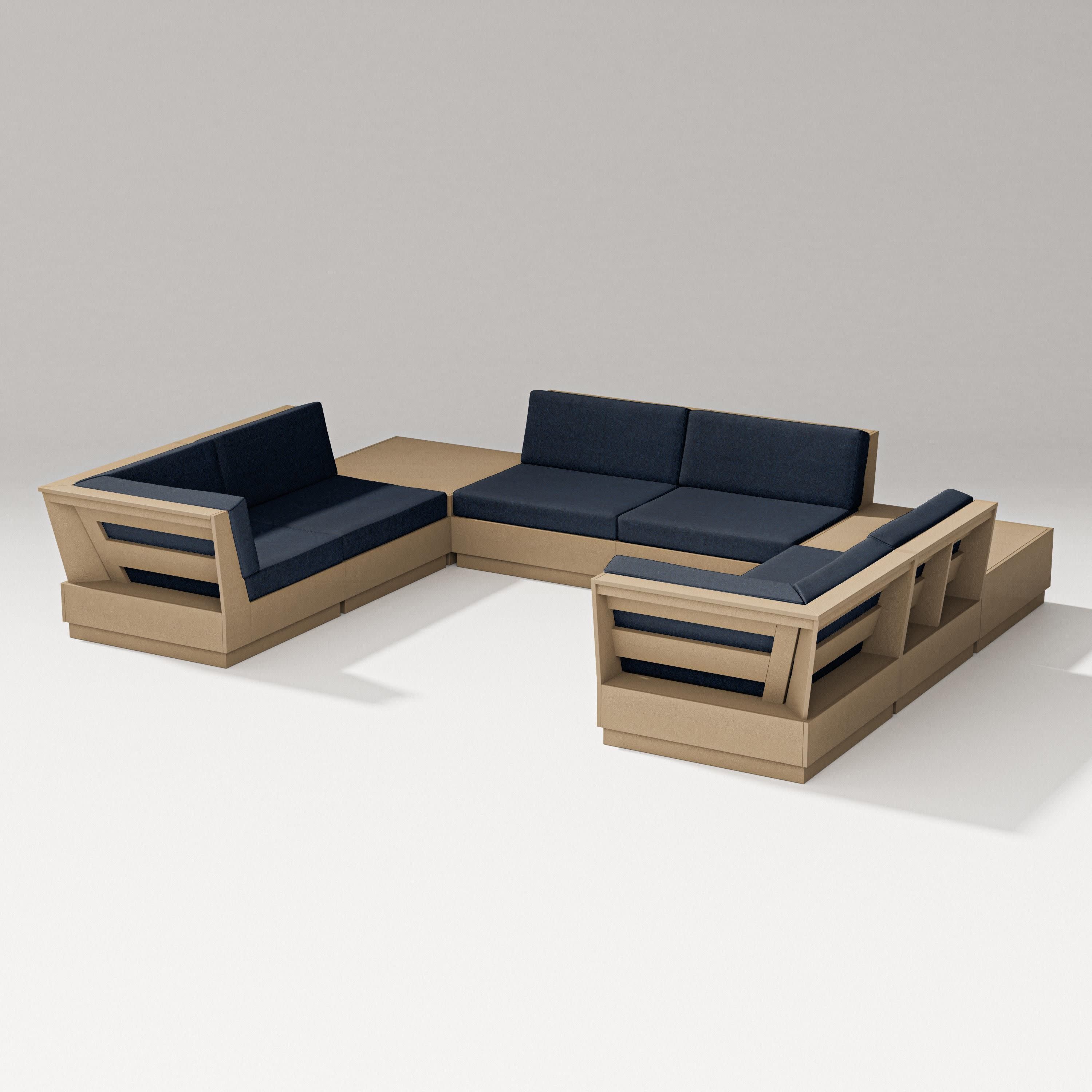 Elevate 8-Piece U-Shaped Sectional in Vintage Sahara / Marine Indigo