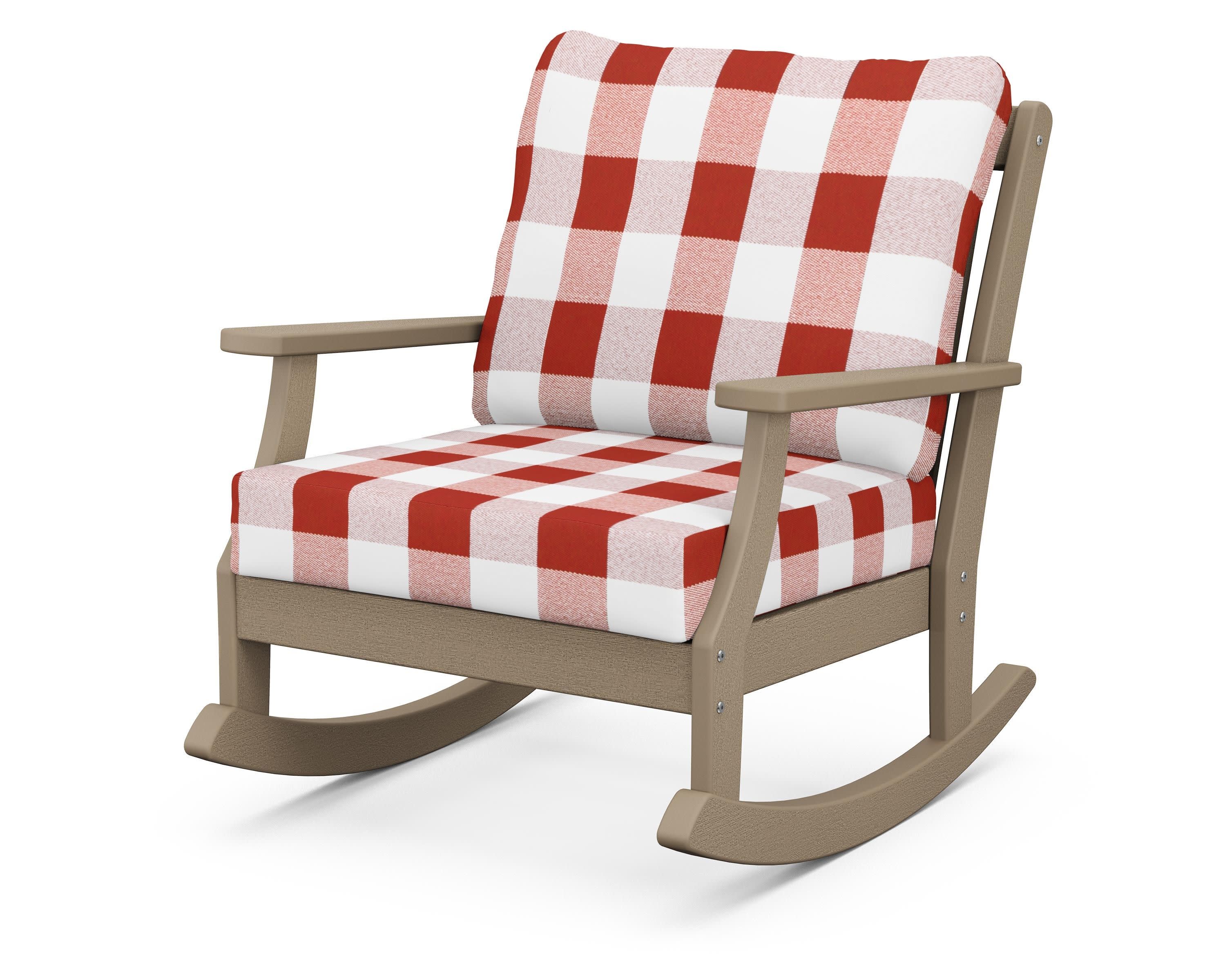 Braxton Deep Seating Rocking Chair in Vintage Sahara / Buffalo Plaid Crimson