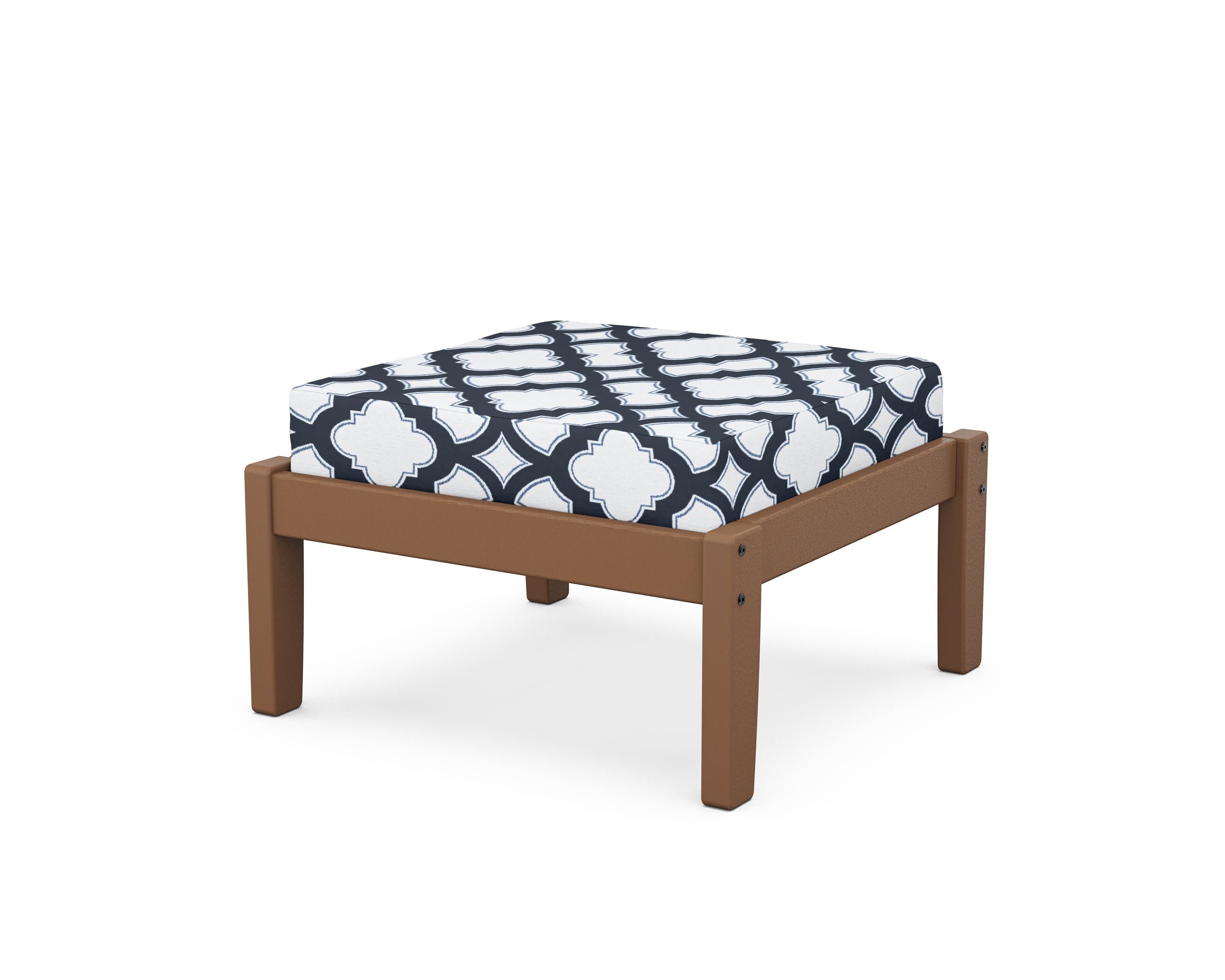 Deep Seating Ottoman in Teak / Trellis Marine Indigo