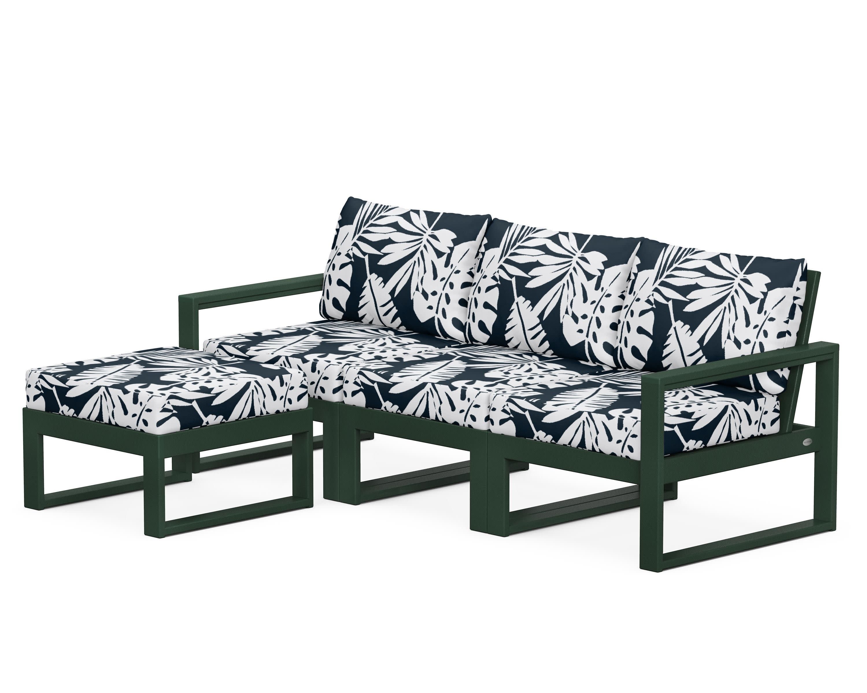 EDGE 4-Piece Modular Deep Seating Set with Ottoman in Green / Leaf Marine Indigo