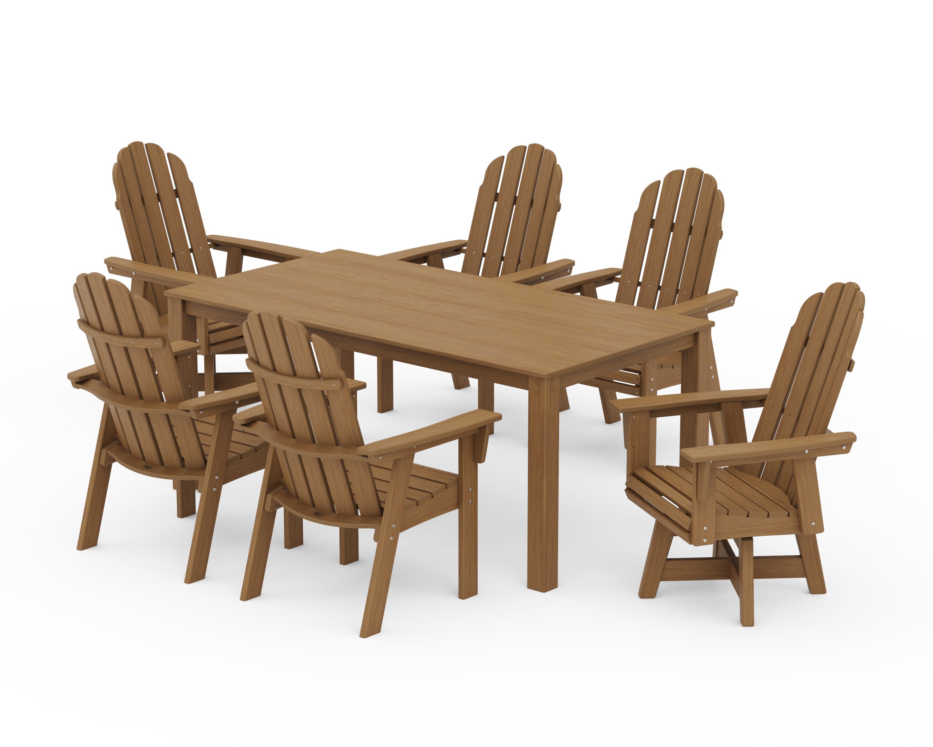 Vineyard Curveback Adirondack 7-Piece Parsons Swivel Dining Set in Natural