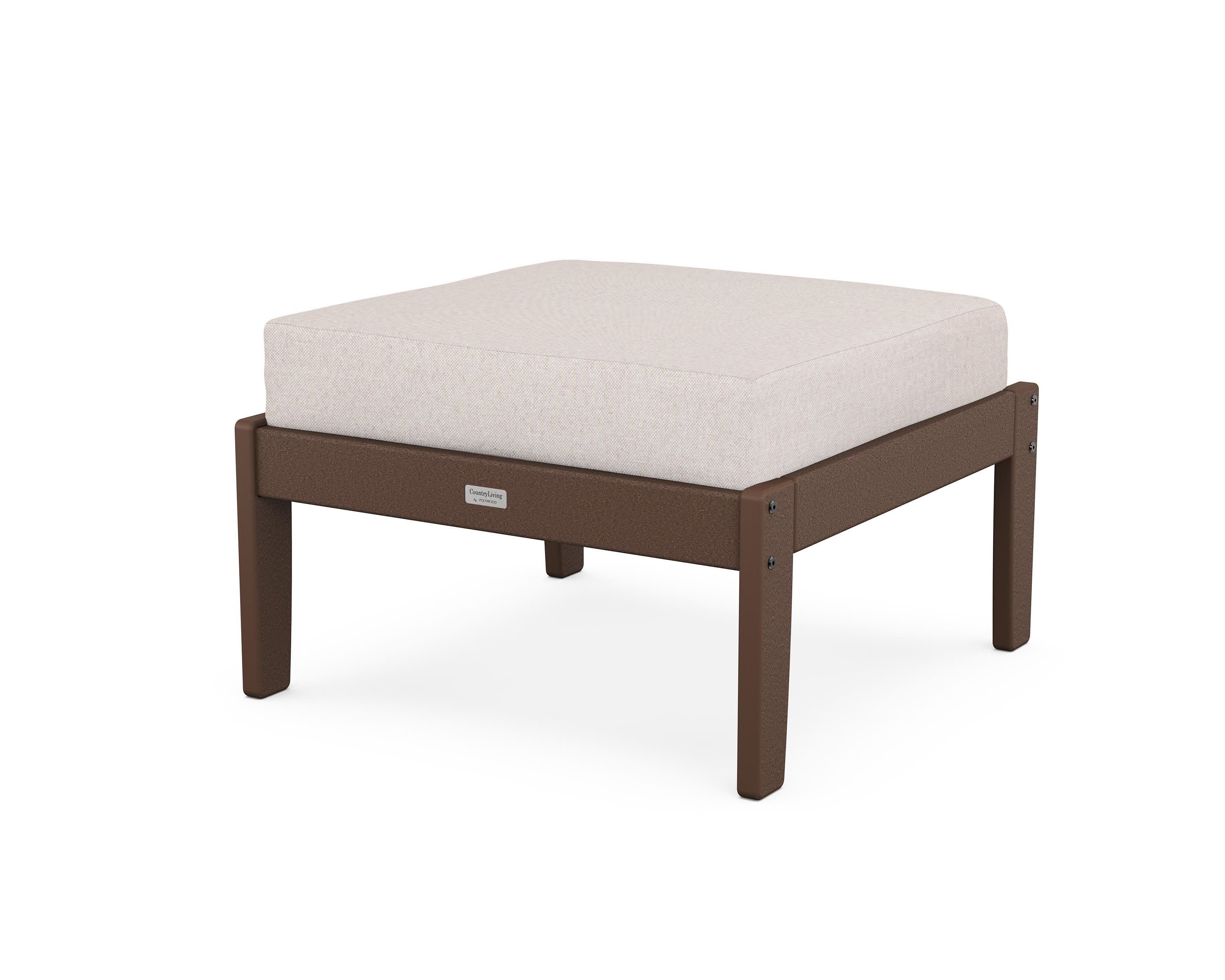 Cottage Deep Seating Ottoman in Mahogany / Dune Burlap