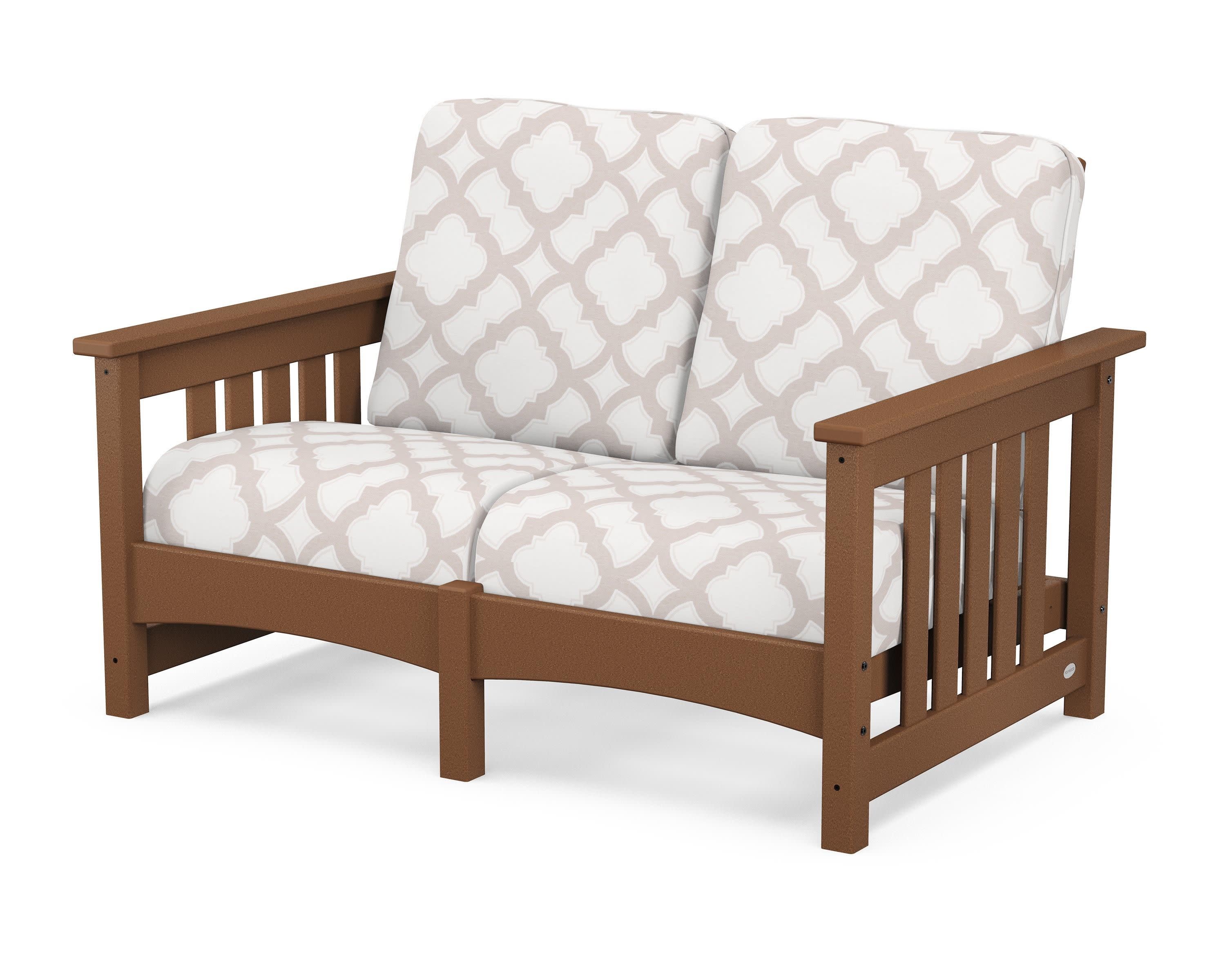 Club Mission Loveseat in Teak / Trellis Dune Burlap